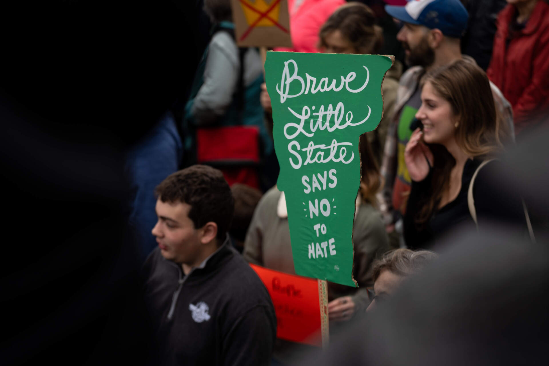 The "No Kings" protest in Burlington, Vermont. (Brian Stevenson/Vermont Public)