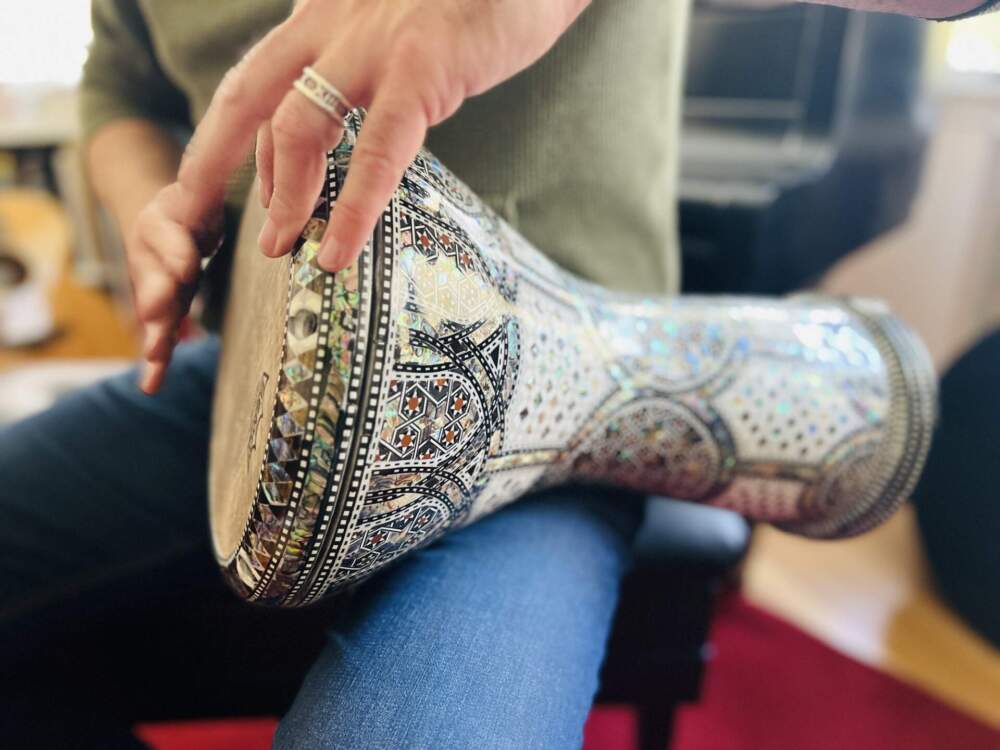 Eric Shimelonis plays the doumbek, a symbol of cultural identity and tradition in many Middle Eastern societies. (image courtesy of Rebecca Sheir)