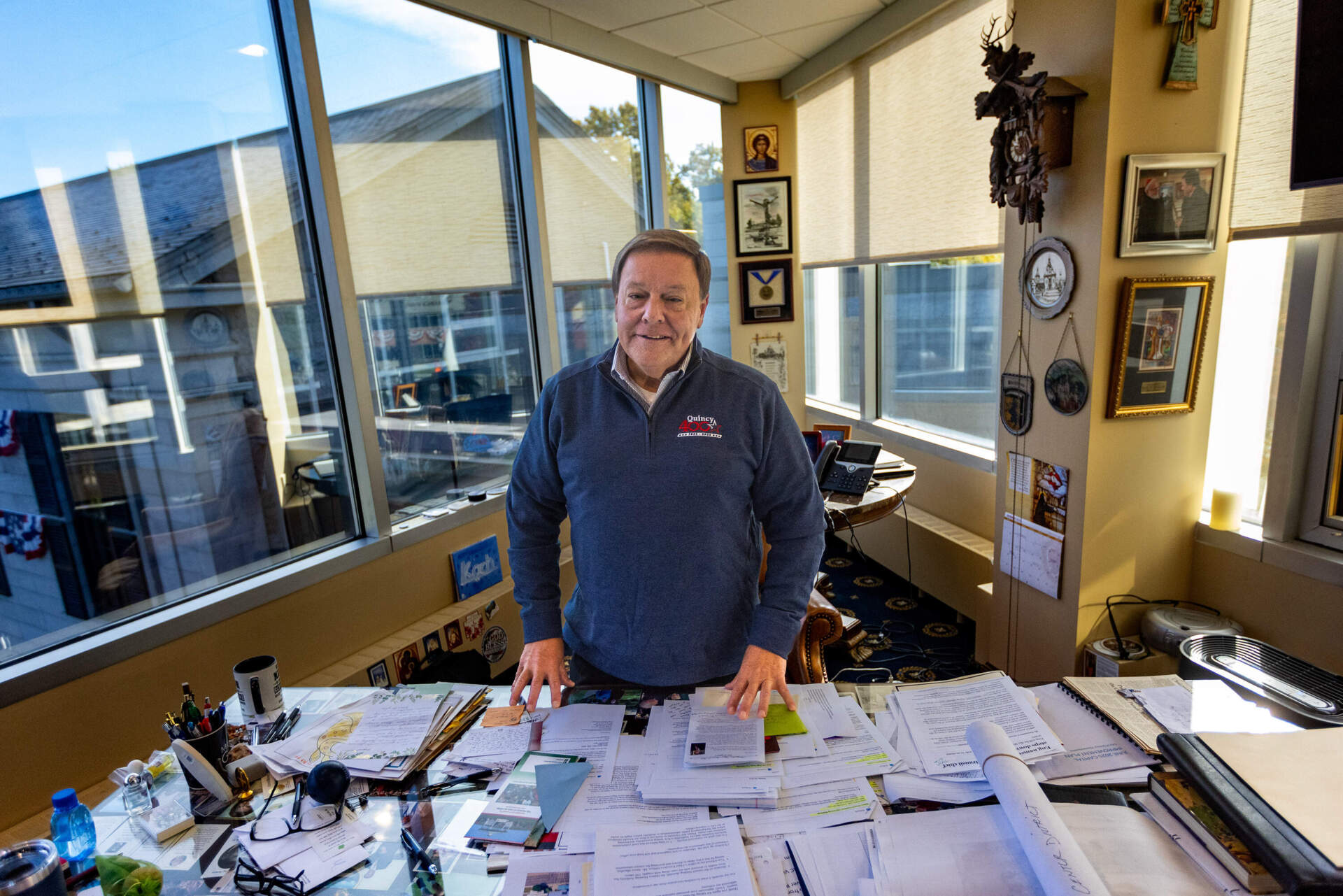 Quincy Mayor Thomas Koch in his office at City Hall. (Jesse Costa/WBUR)