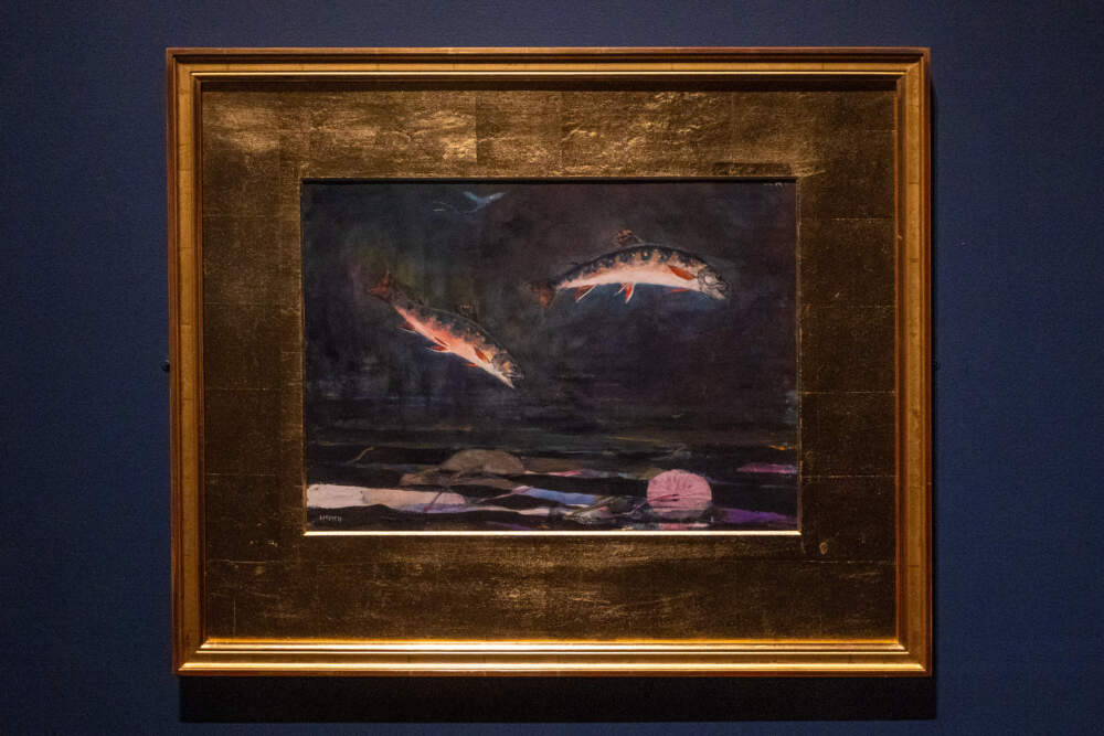 "Leaping Trout," 1889, was the first Winslow Homer watercolor painting acquired by the MFA. (Jesse Costa/WBUR)