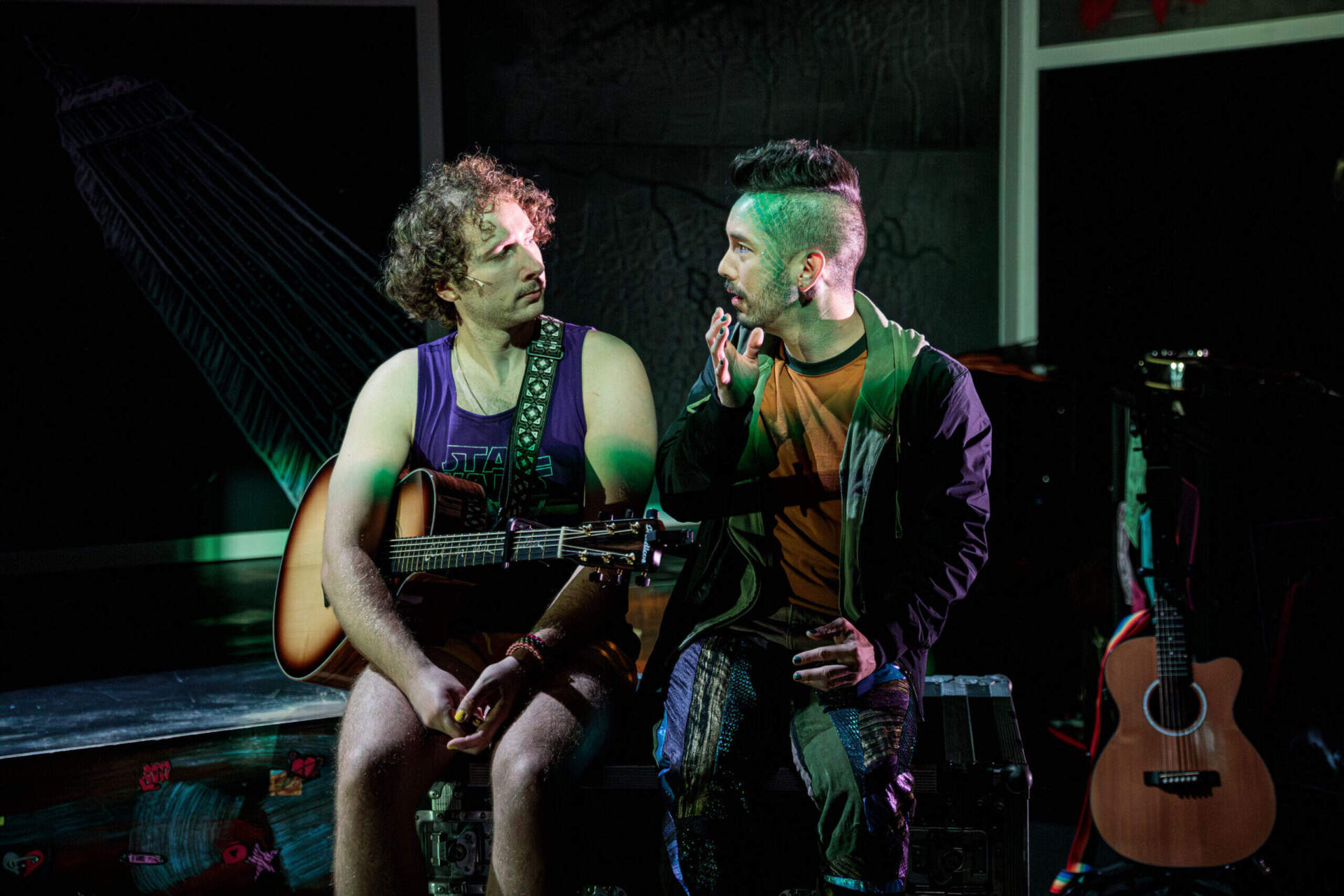 Peter DiMaggio (left) and Keiji Ishiguri in SpeakEasy Stage Company's production of "Lizard Boy." (Courtesy of Benjamin Rose Photography)