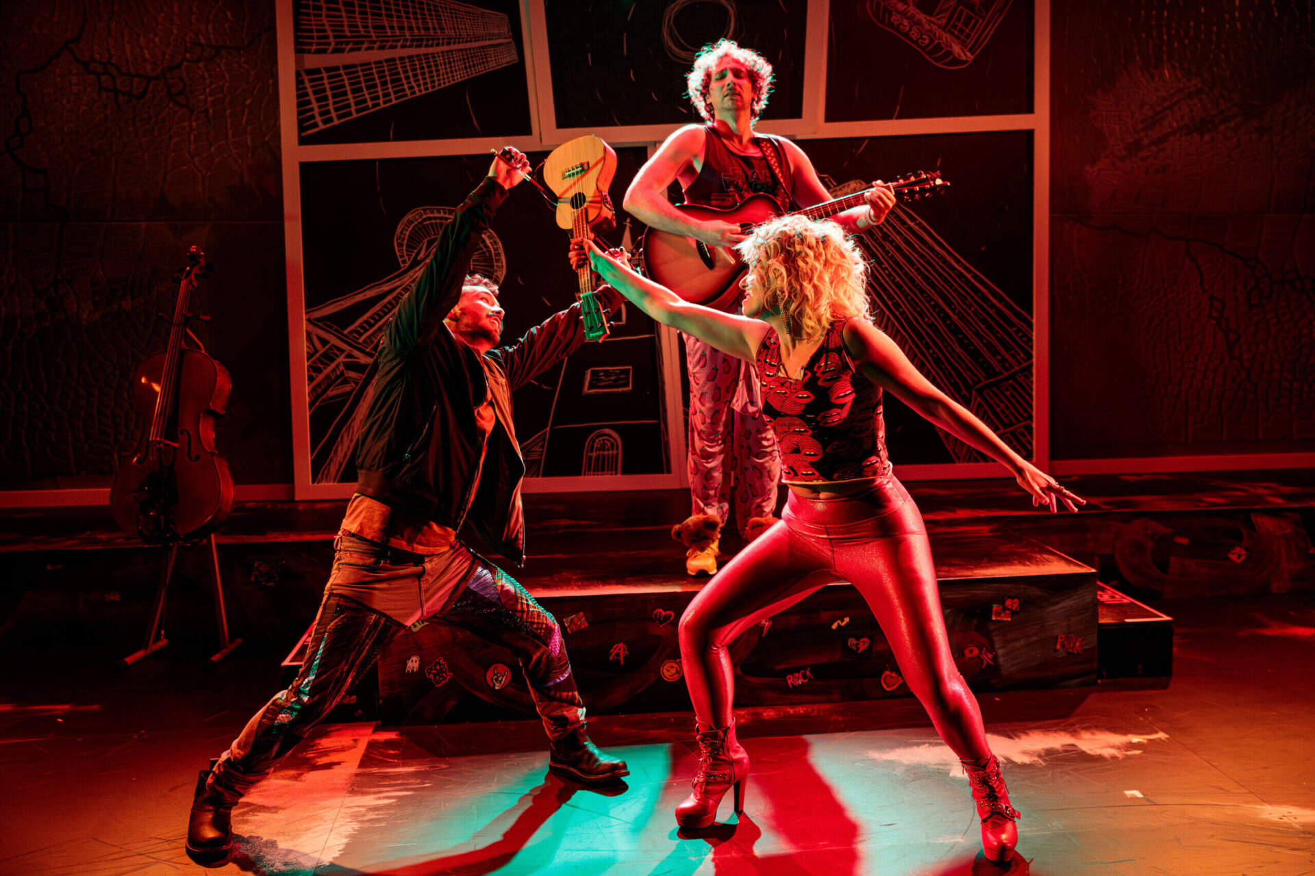 From left: Keiji Ishiguri, Peter DiMaggio and Chelsie Nectow in SpeakEasy Stage Company's production of "Lizard Boy." (Courtesy of Benjamin Rose Photography)