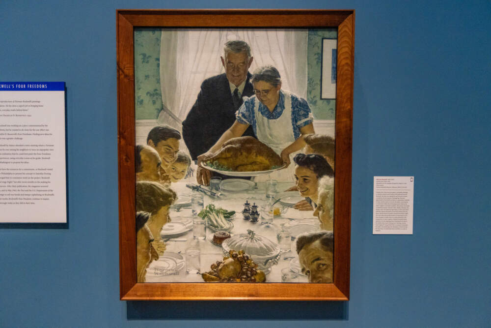 Norman Rockwell, "Freedom from Want," 1943. Illustration for The Saturday Evening Post, March 6, 1943. Norman Rockwell Museum Collection, Norman Rockwell Art Collection Trust. ©1943 SEPS: Curtis Licensing, Indianapolis, IN. All rights reserved. (Photo by Jesse Costa/WBUR)