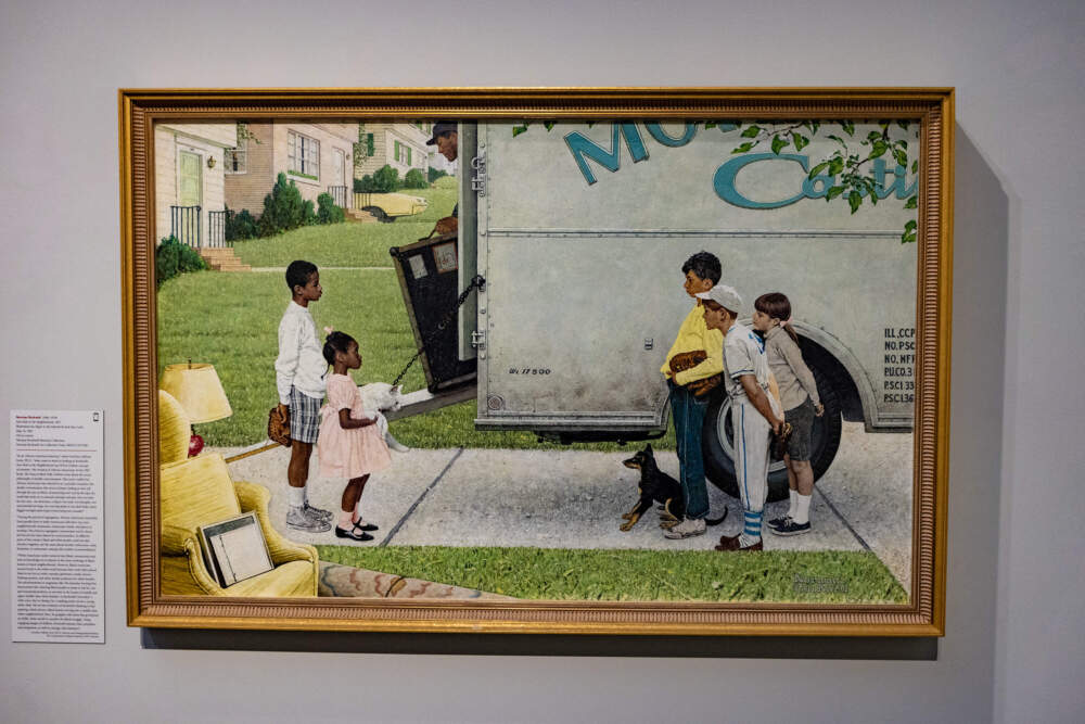Norman Rockwell (1894-1978), "New Kids in the Neighborhood," 1967. Illustration for Look, May 16, 1967. Norman Rockwell Museum Collection, Norman Rockwell Art Collection Trust. ©1967 Norman Rockwell Family Agency. All rights reserved (Photo by Jesse Costa/WBUR)