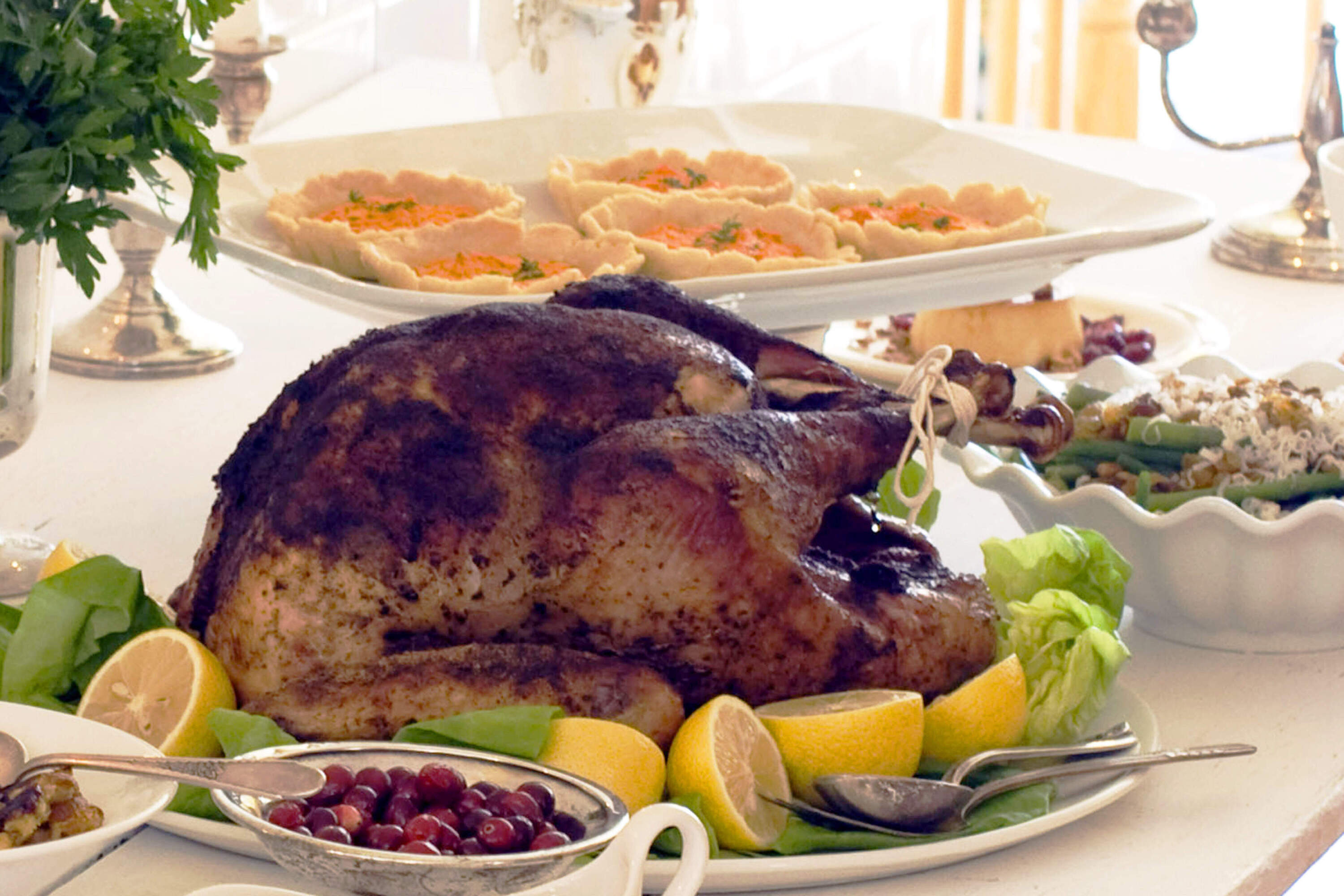 A Thanksgiving dinner is displayed on a table in Concord, New Hampshire. (Matthew Mead/AP)