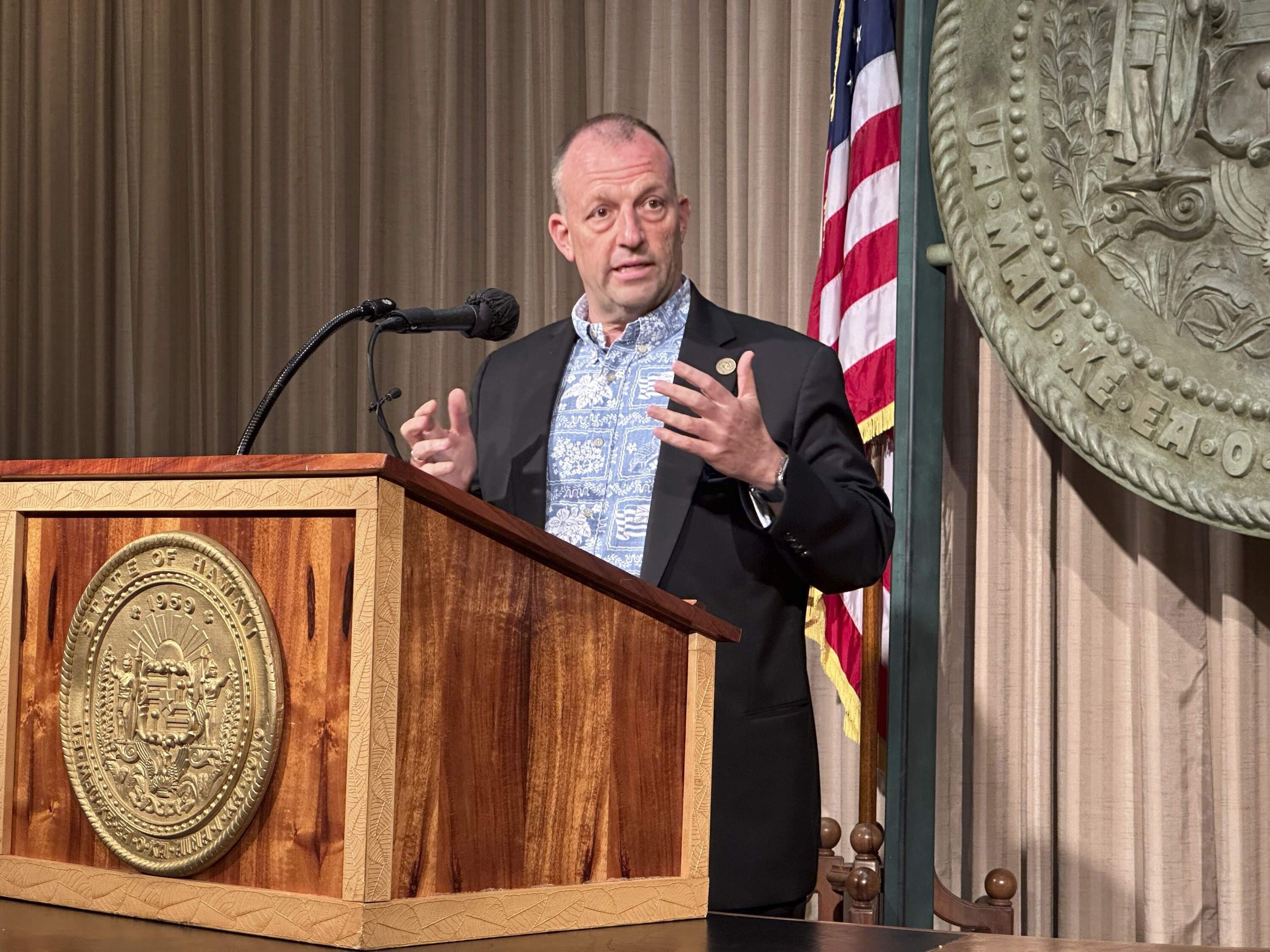 Hawaii Gov. Josh Green speaks in Honolulu on Tuesday, May 27. (Audrey McAvoy/AP)
