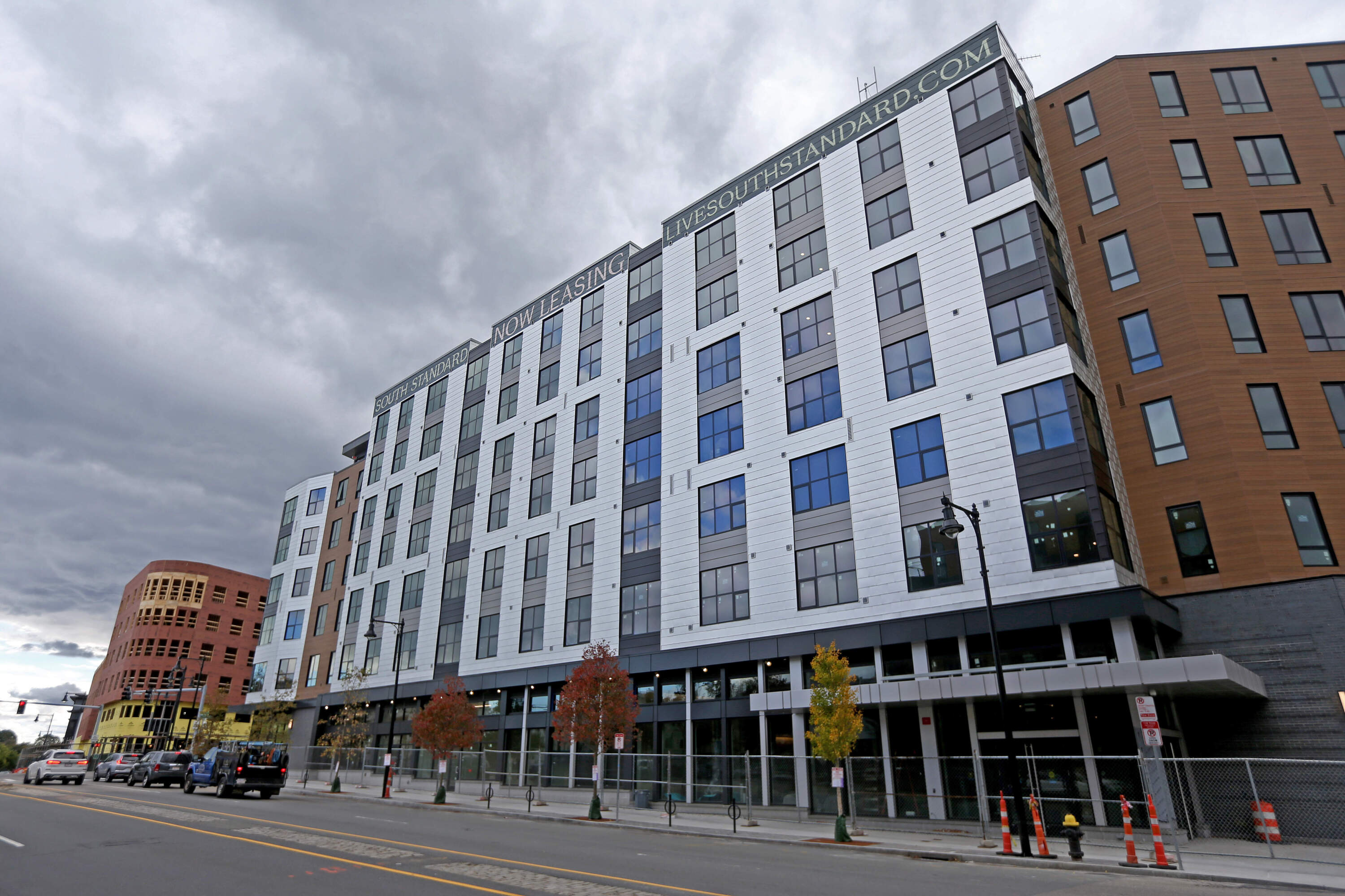 Large apartment buildings under construction on Old Colony Avenue in Southi Boston in 2023.