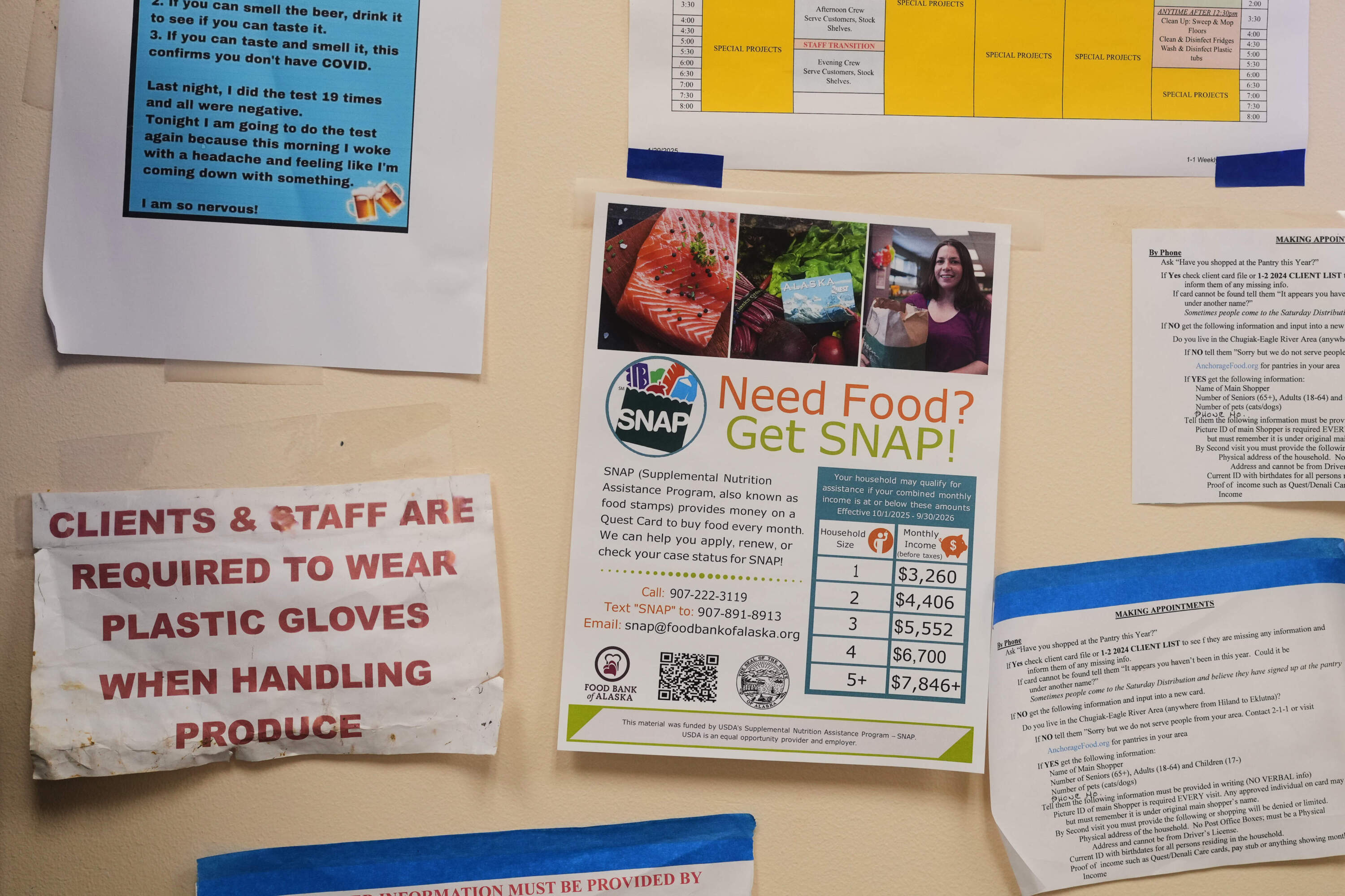 A sign for SNAP is posted in a food pantry in Alaska.