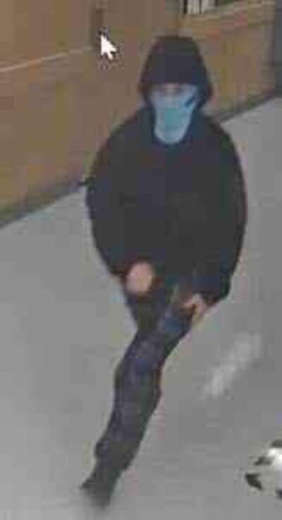 This photo provided by the Harvard University Police Department shows a person of interest in an explosion at the Harvard Medical School in Boston, on Saturday, Nov. 1, 2025. (Harvard University Police Department via AP)