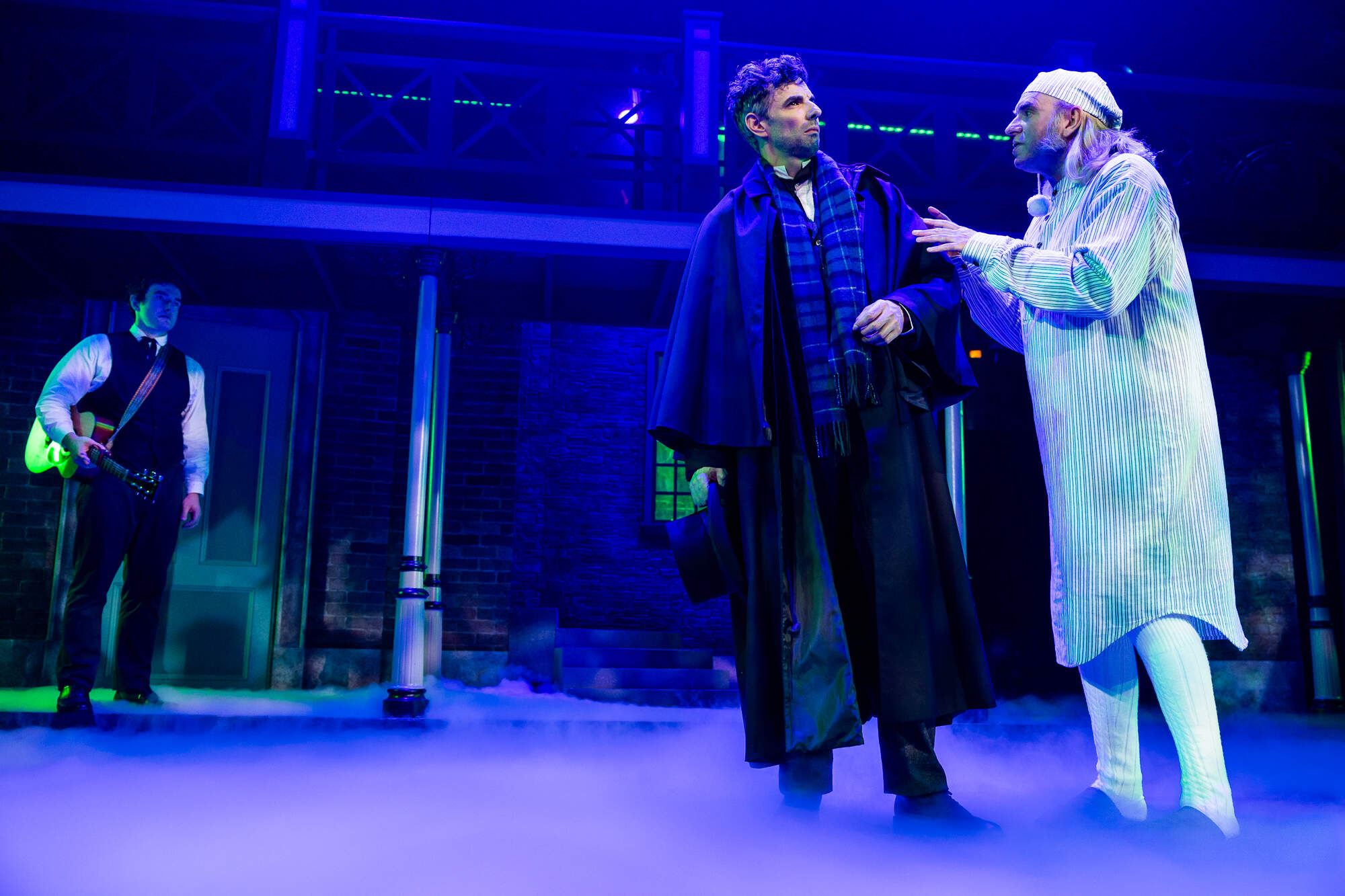 From left: Jon Vellante, Paul Melendy and Christopher Chew in Lyric Stage Boston's "A Sherlock Carol." (Courtesy Nile Hawver)