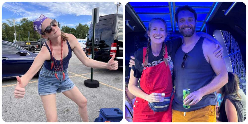 The author at the Red Hot Chili Peppers concert, Pittsburgh, 2024 (left), and the author and her husband going to the Spin Doctors, Gin Blossoms, and Blues Traveler concert, Pittsburgh, 2025 (right). (Courtesy Katie Kurtzman)