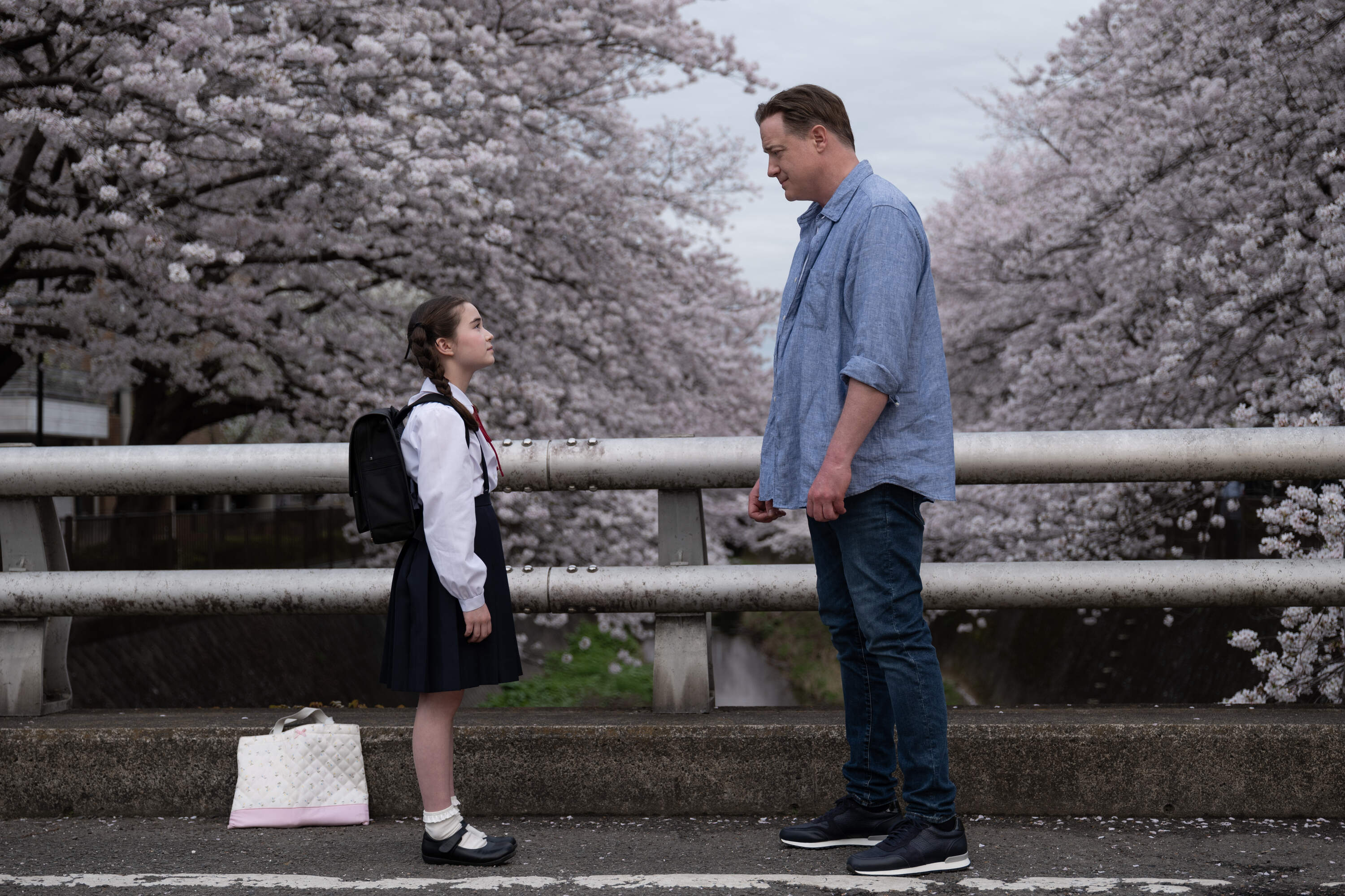 Shannon Gorman and Brendan Fraser in "Rental Family." (James Lisle/Searchlight Pictures)