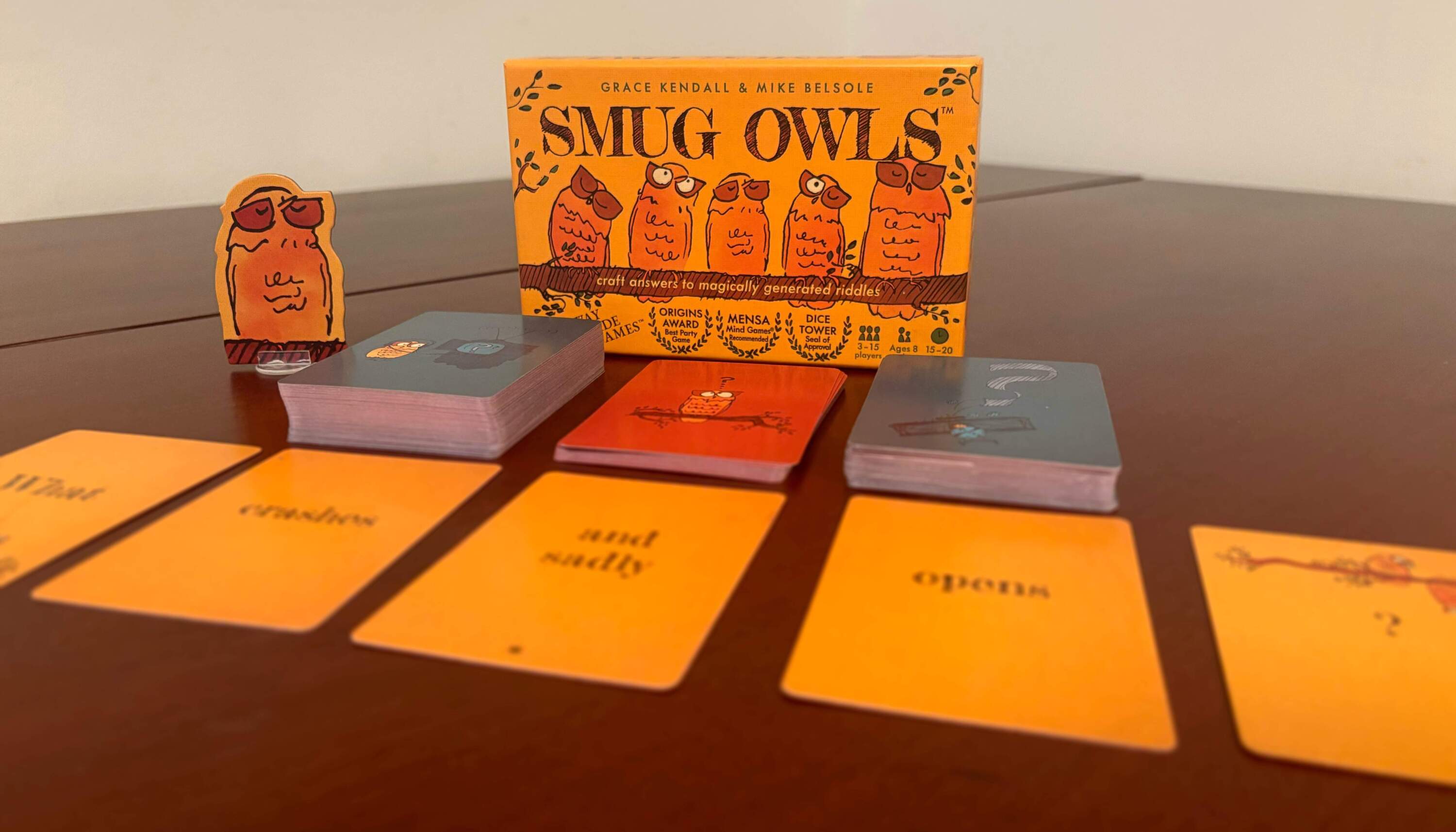 Bryant and Ruelle produced Smug Owls, a card game designed Grace Kendall and Mike Belsole. (Courtesy of Roque Nonini)