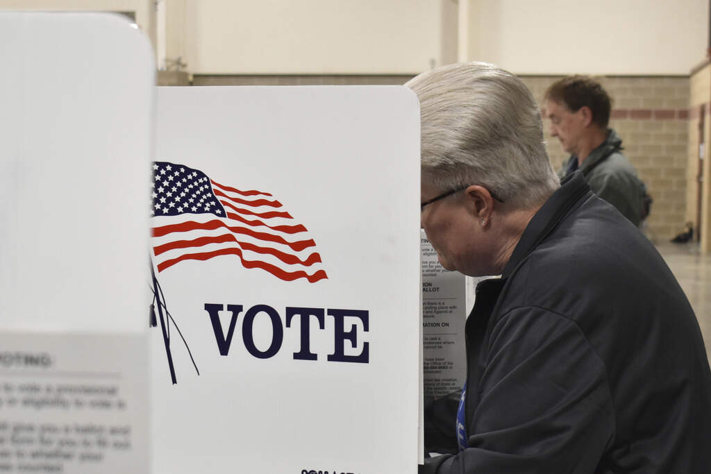 A voter fills out a ballot at the MetraPark events center, June 4, 2024, in Billings, Mont. (AP Photo/Matthew Brown, FIle)