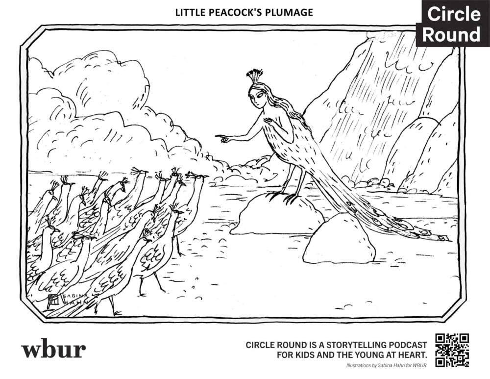 A peacock woman and peacocks. (Sabina Hahn for WBUR)