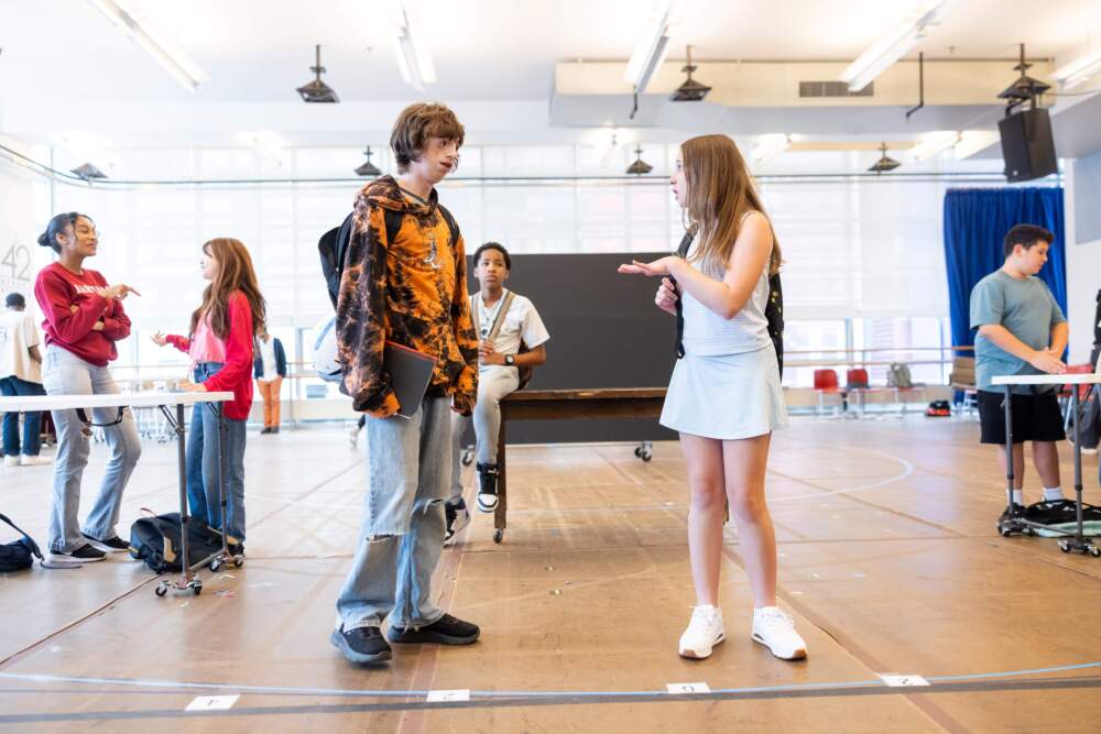 Garrett McNally and Skylar Matthews rehearse for A.R.T.’s world-premiere musical "Wonder." (Courtesy Nile Scott Studios)