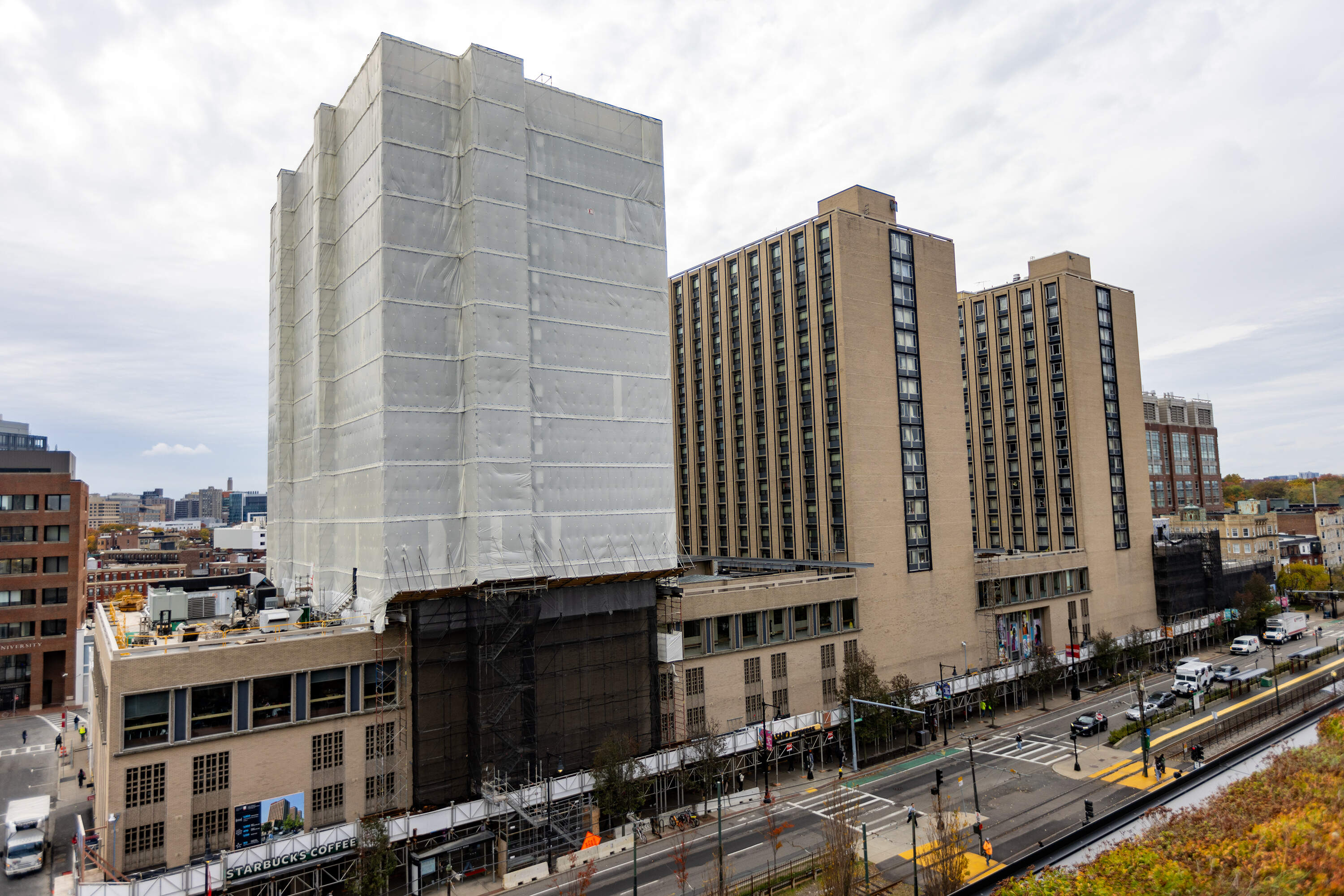 Warren Towers Tower A renovation in progress. (Jesse Costa/WBUR)