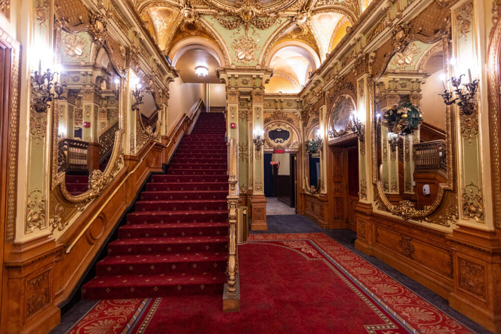The historic grand staircase where the cast of "Oklahoma!" learned the title song. (Jesse Costa/WBUR)