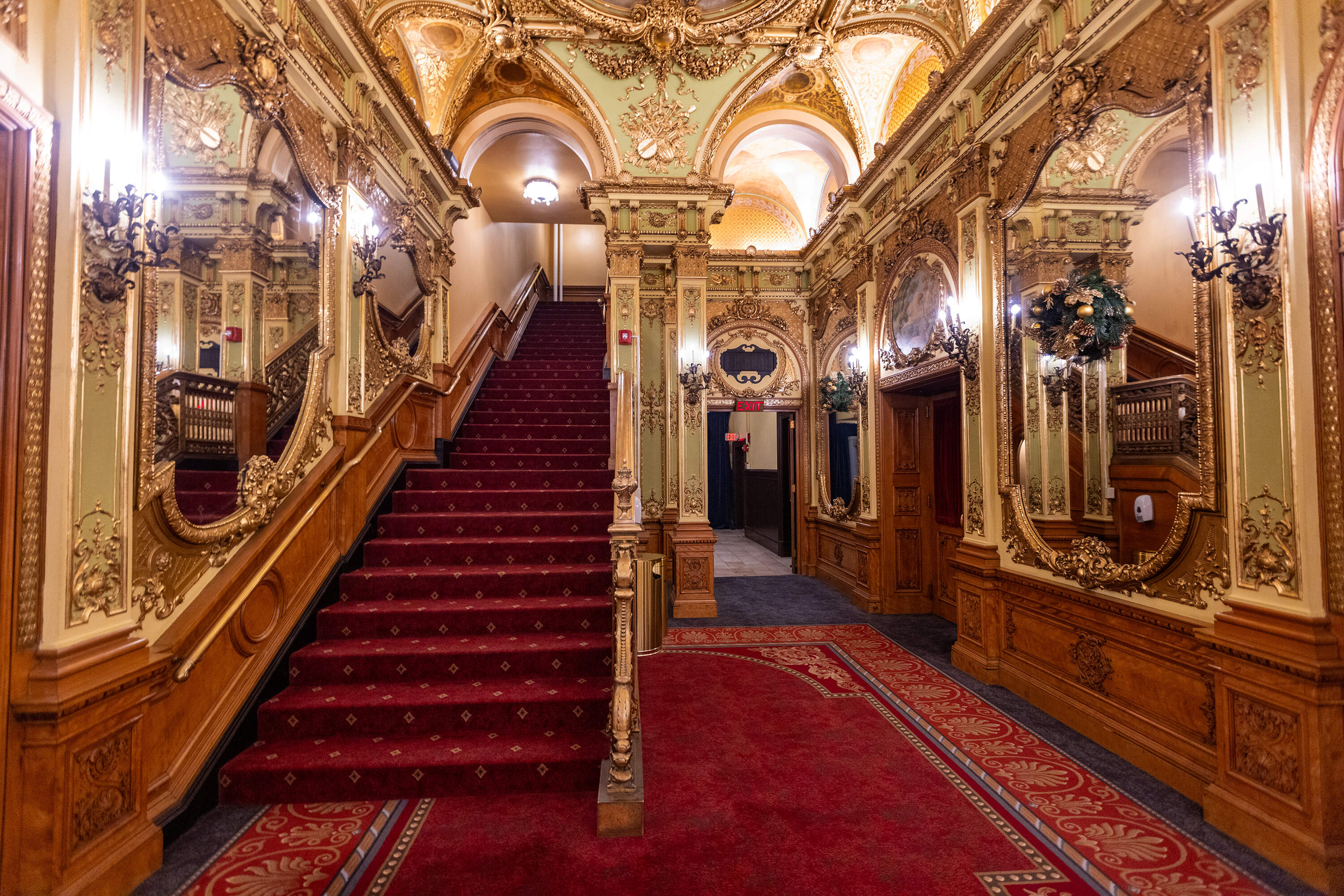 The historic grand staircase where the cast of "Oklahoma!" learned the title song. (Jesse Costa/WBUR)