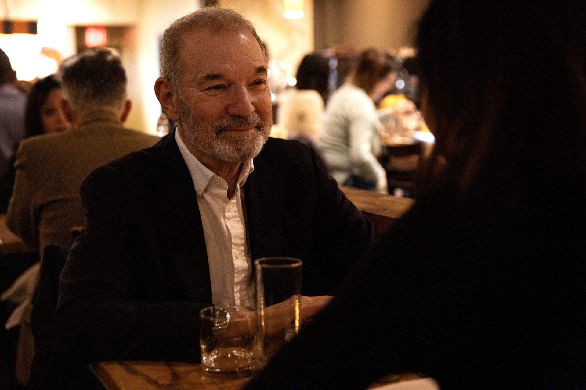 Author Stephen Greenblatt at Cambridge restaurant Giulia, on Massachusetts Ave. (Robin Lubbock/WBUR)