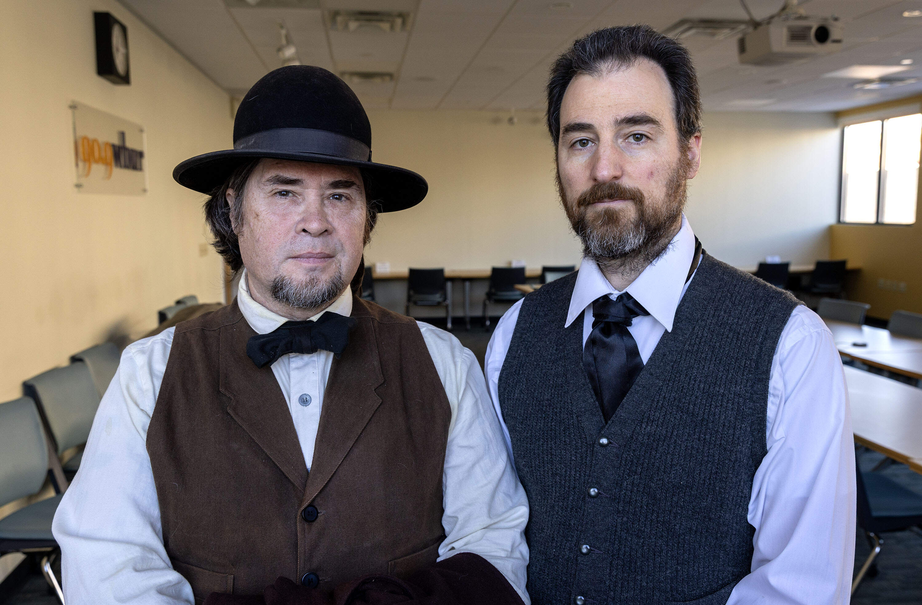 Historians and Henry David Thoreau interpreters Richard Smith and Brent Ranalli at WBUR. (Robin Lubbock/WBUR)