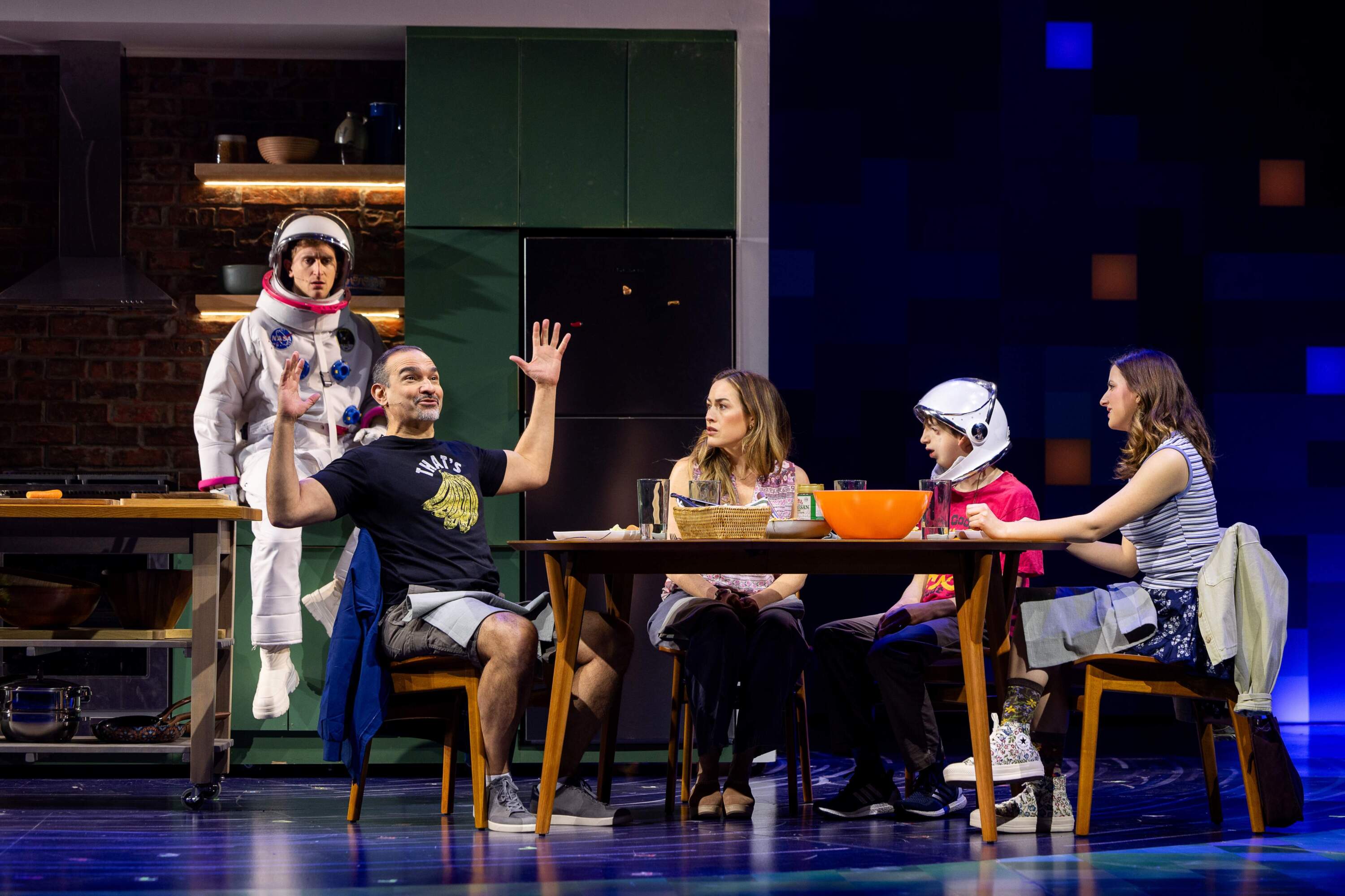 From left: Nathan Salstone (Moon Boy), Javier Muñoz (Nate), Alison Luff (Isabel), Garrett McNally (Auggie) and Kaylin Hedges (Via) in A.R.T.’s world-premiere production of "Wonder." (Courtesy Hawver and Hall)