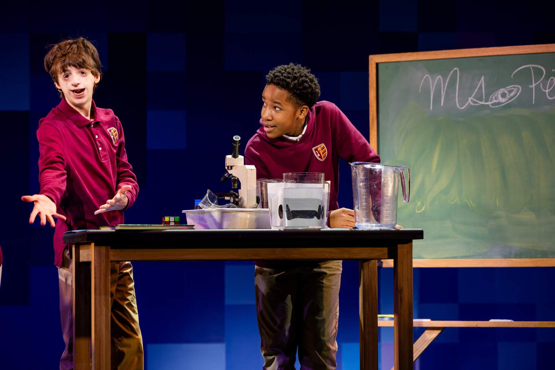 Garrett McNally as Auggie and Donovan Louis Bazemore as Jack in A.R.T.’s world-premiere production of "Wonder." (Courtesy Hawver and Hall)