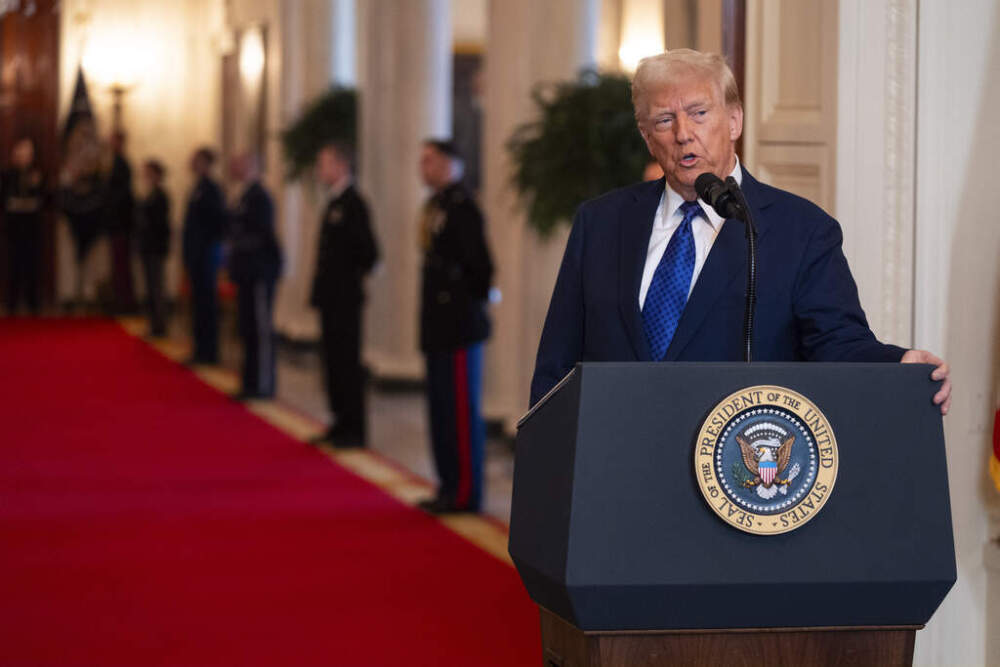 President Donald Trump speaks before signing the Laken Riley Act in the East Room of the White House, Wednesday, Jan. 29 in Washington. (AP Photo/Evan Vucci)