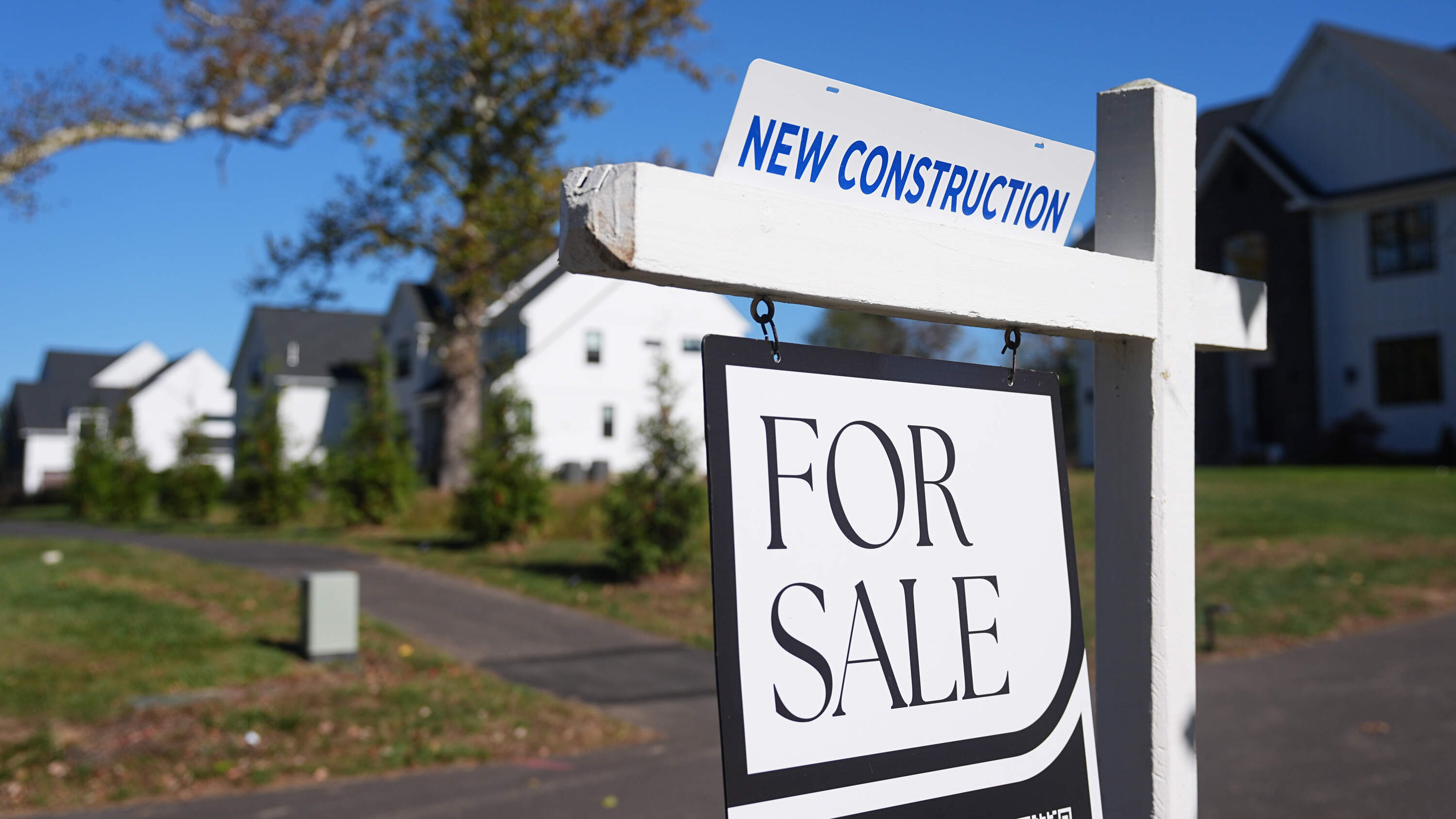 A sign is posted for a new home for sale in Ambler, Pennsylvania., Thursday, Oct. 16, 2025. (Matt Rourke/AP)