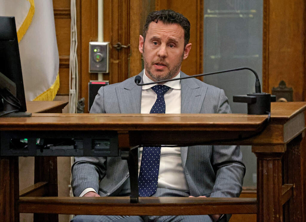 William Fastow, Ana Walshe's boyfriend, is questioned by the prosecution during Brian Walshe's trial for murdering his wife Ana, on Dec. 4, 2025. (Matt Stone/The Boston Herald via AP)