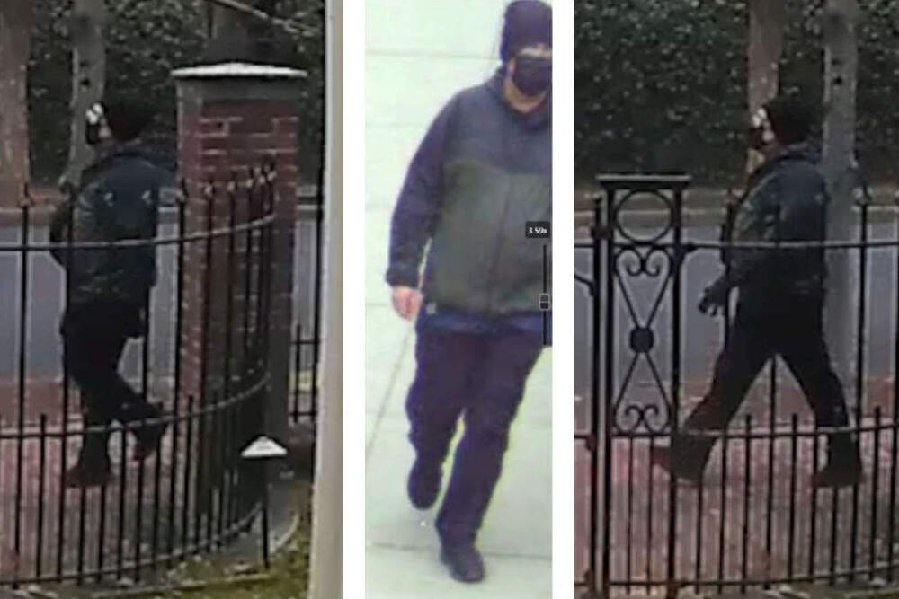 This combo image made with photos provided by the FBI and the Providence, Rhode Island, Police Department shows the suspect in the Brown University shooting on Dec. 13, 2025. (FBI/Providence Police Department via AP)