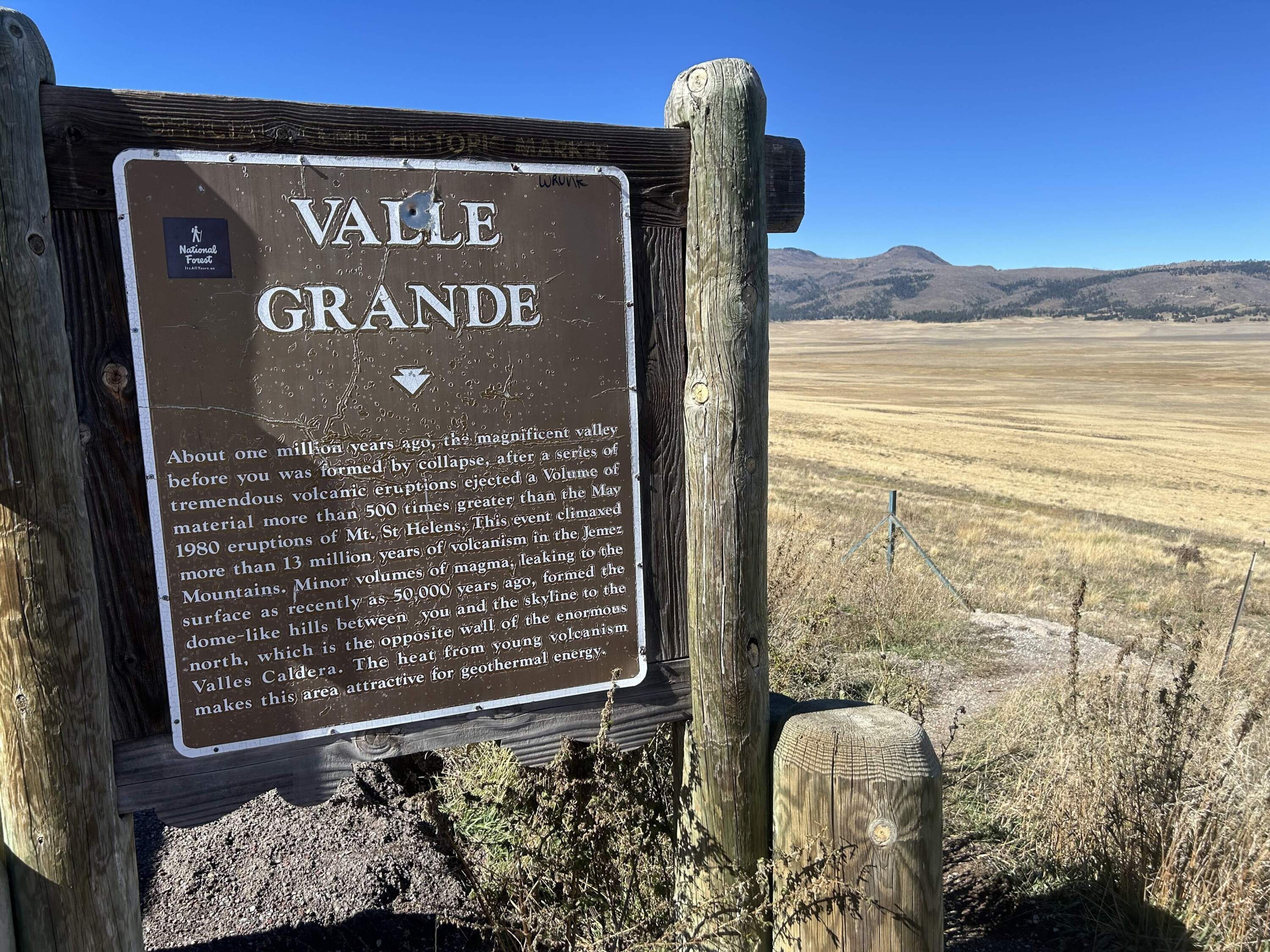 The remnants of a volcano can be seen in this caldera in Northern New Mexico. The volcanic activity makes geothermal energy attractive in the area. (Peter O'Dowd/Here & Now)