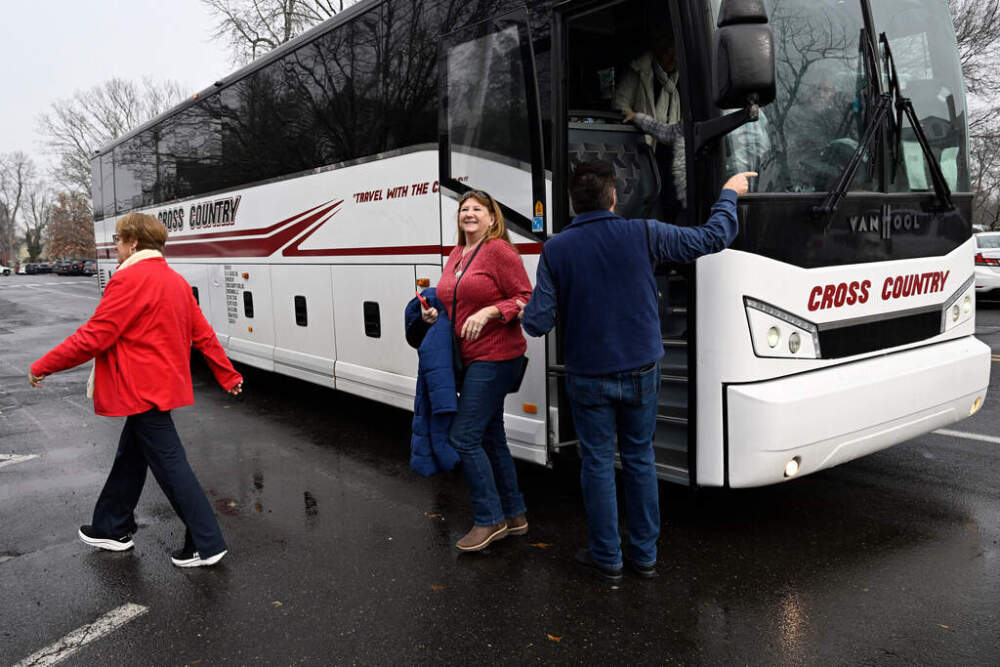 Anita Wilson, a tourist on a weeklong "Hallmark Movie Christmas Tour," arrives in Wethersfield, Conn., Saturday, Dec. 6, 2025, where parts of the Hallmark films "Christmas on Honeysuckle Lane" and "Rediscovering Christmas" were filmed. (Jessica Hill/AP)