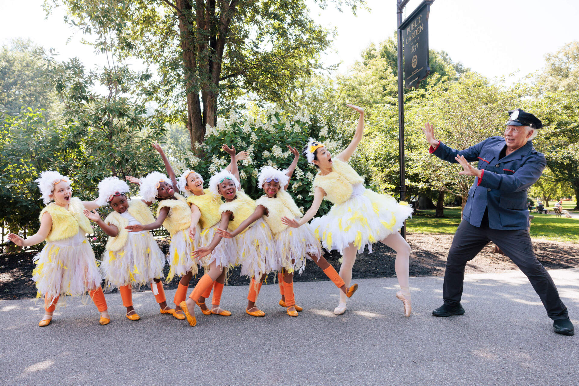 Duckling performers pose with Urban Nutcracker creator Anthony Williams in Boston Public Garden. (Courtesy of Urban Nutcracker)
