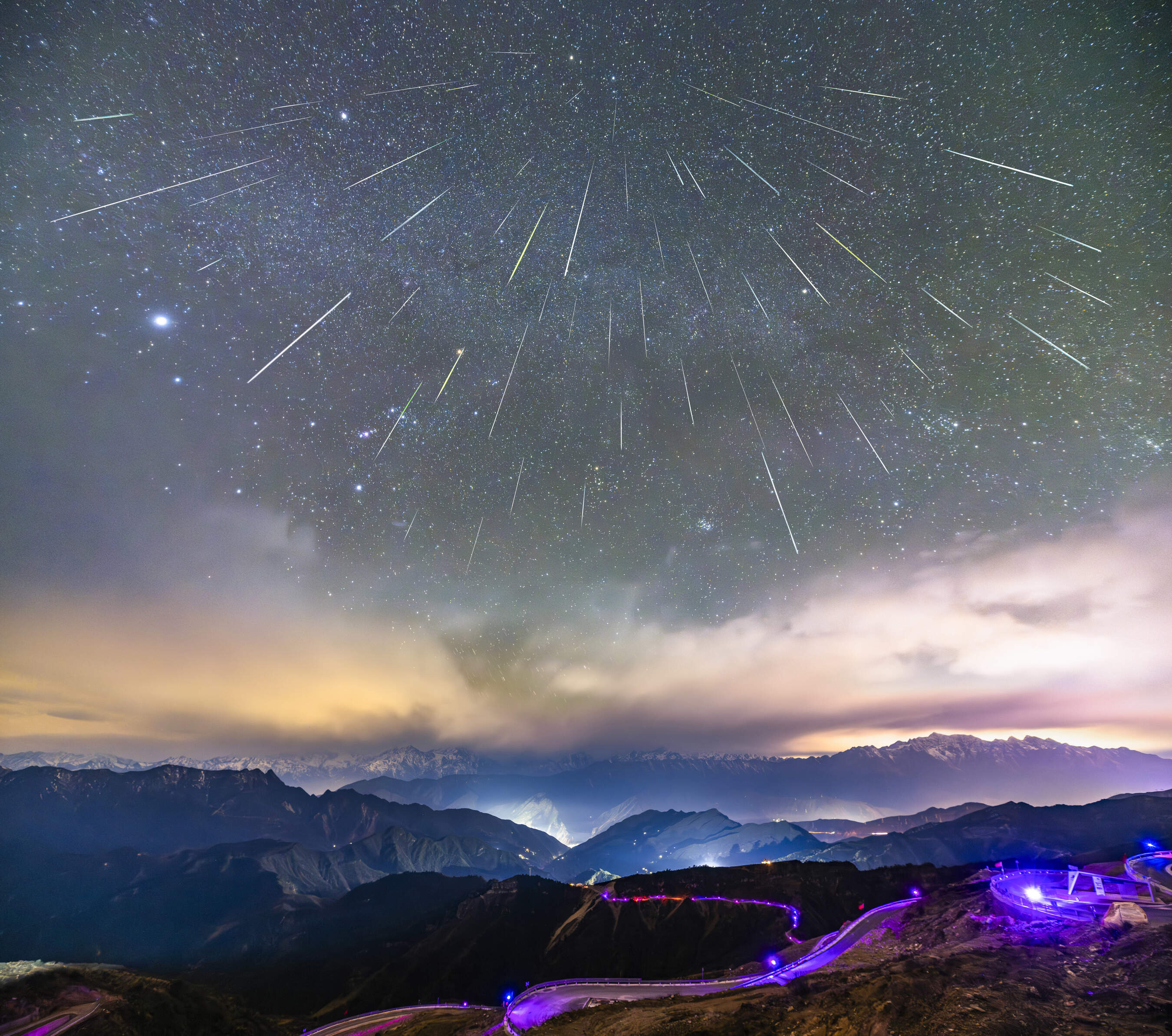 The Geminid meteor shower is seen at the top of Niubei Mountain in Ya 'an, Sichuan Province, China, Dec 14, 2023. (CFOTO/Future Publishing via Getty Images)