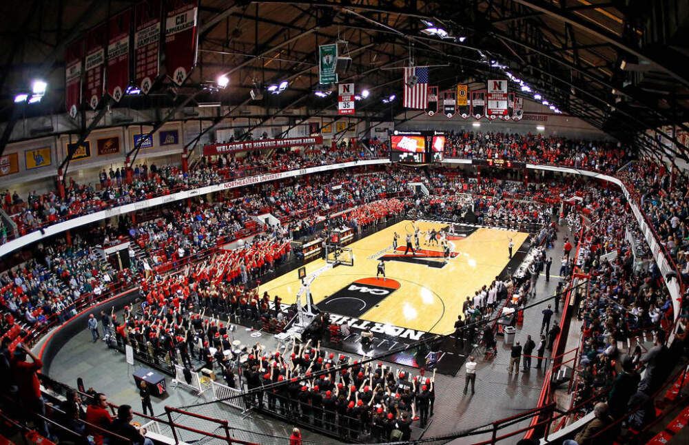 Michigan State and Northeastern tipoff at Matthews Arena during the first half of a college basketball game in Boston, Dec. 19, 2015. (Winslow Townson/AP)