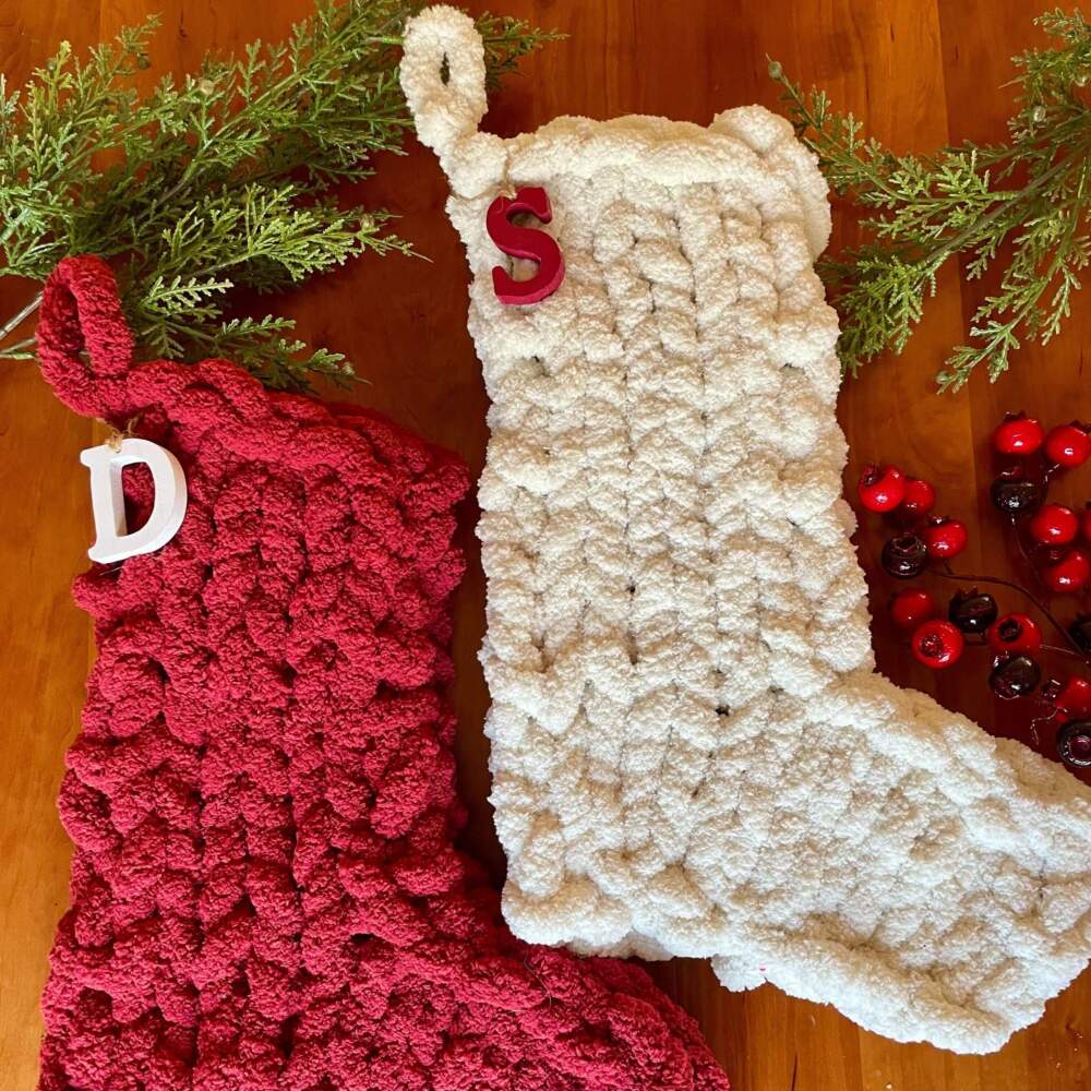 Chunky finger-knit stockings. (Nicole DiGioia/Craft Loft)