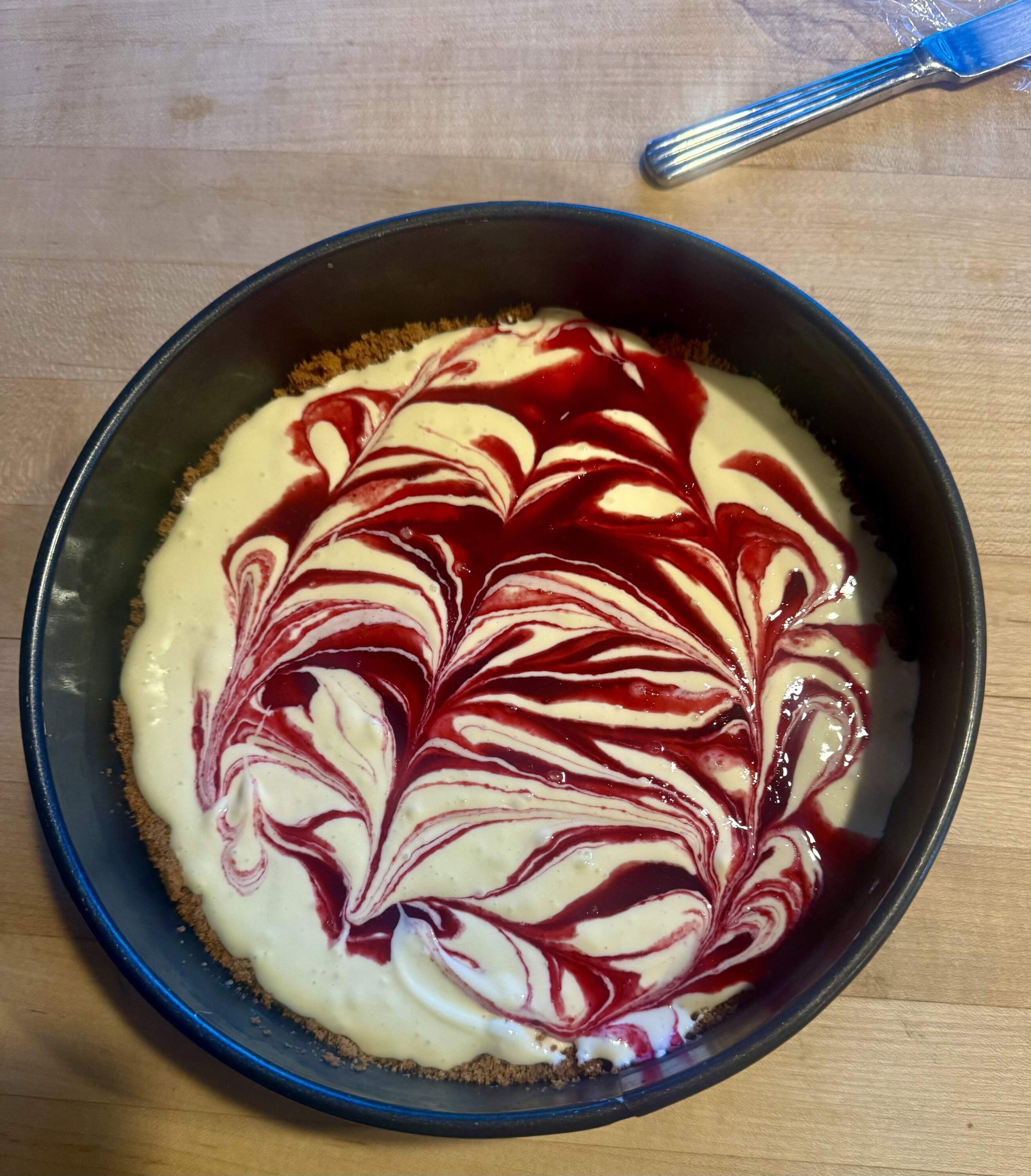 Marbled cranberry swirl cheesecake. (Kathy Gunst/Here & Now)