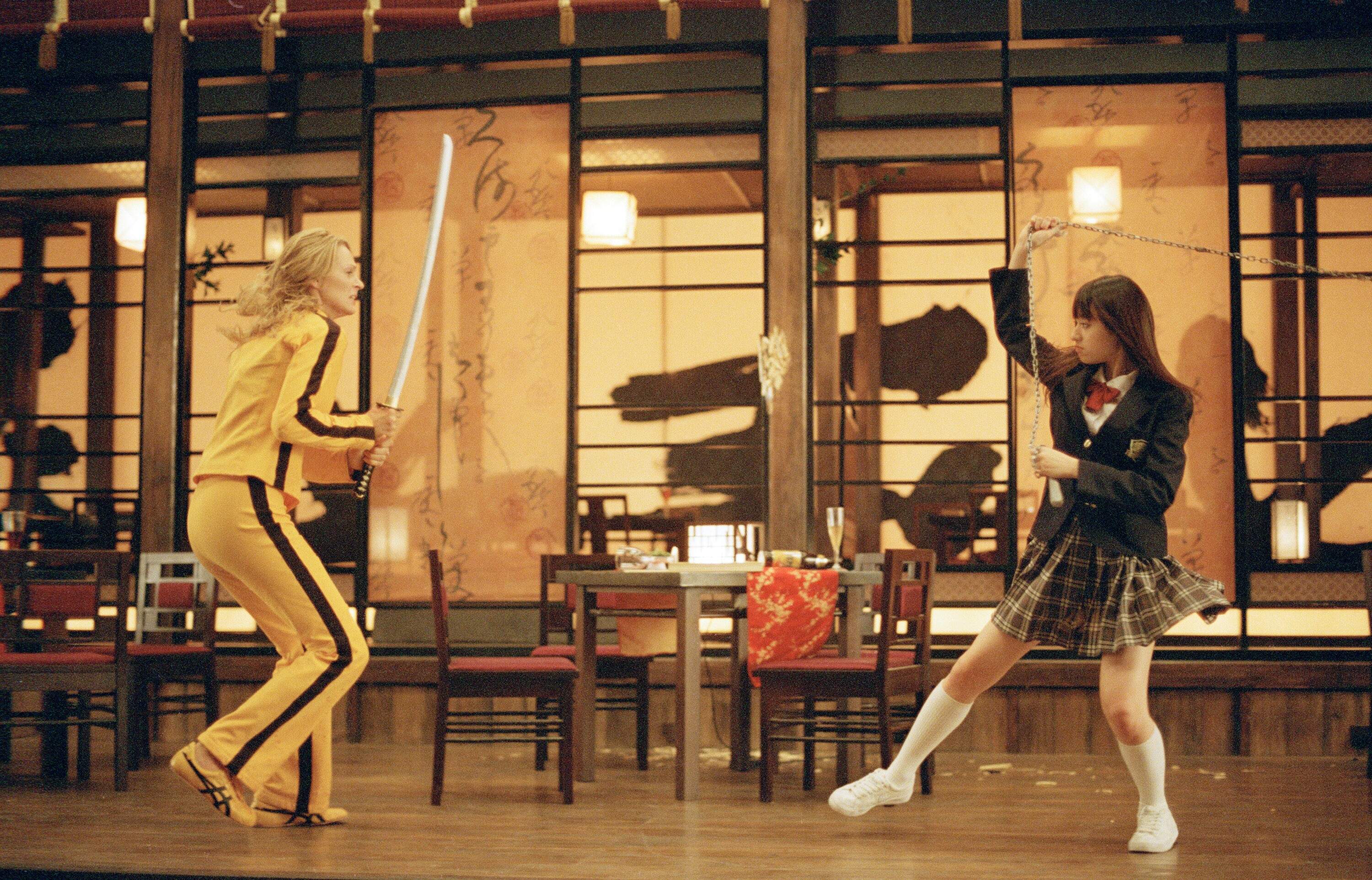 Uma Thurman and Chiaki Kuriyama in director Quentin Tarantino's "Kill Bill." (Courtesy Photofest)