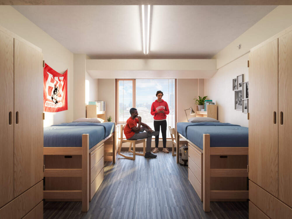 Rendering of Warren Towers room after renovation. (Courtesy Neoscape)