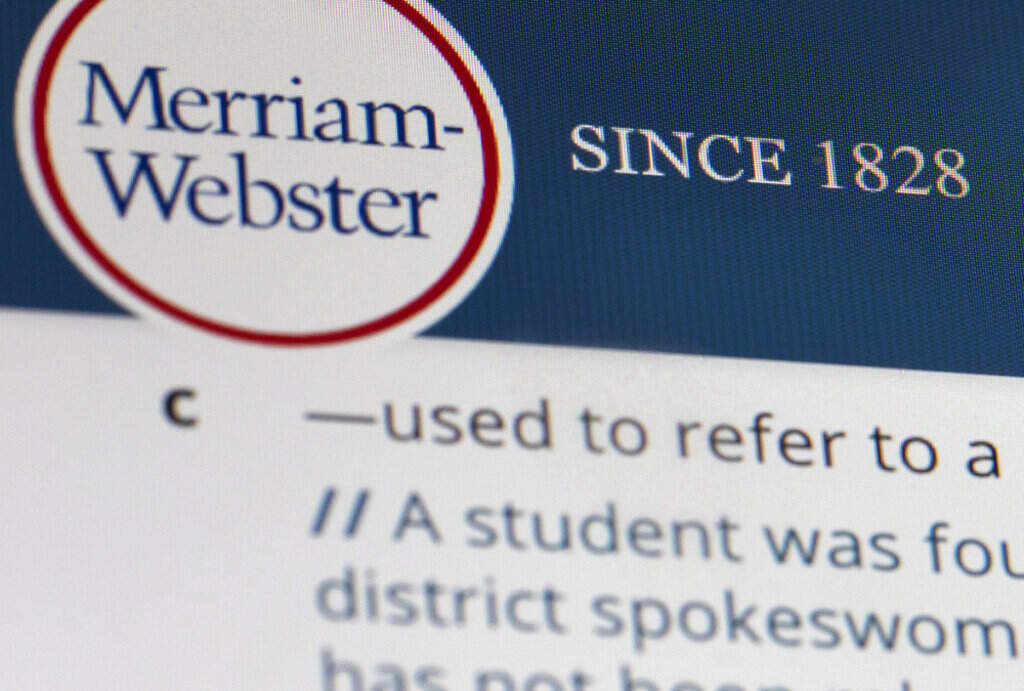 Merriam-Webster.com is displayed on a computer screen on Friday, Dec. 6, 2019, in New York. (AP Photo/Jenny Kane, File)