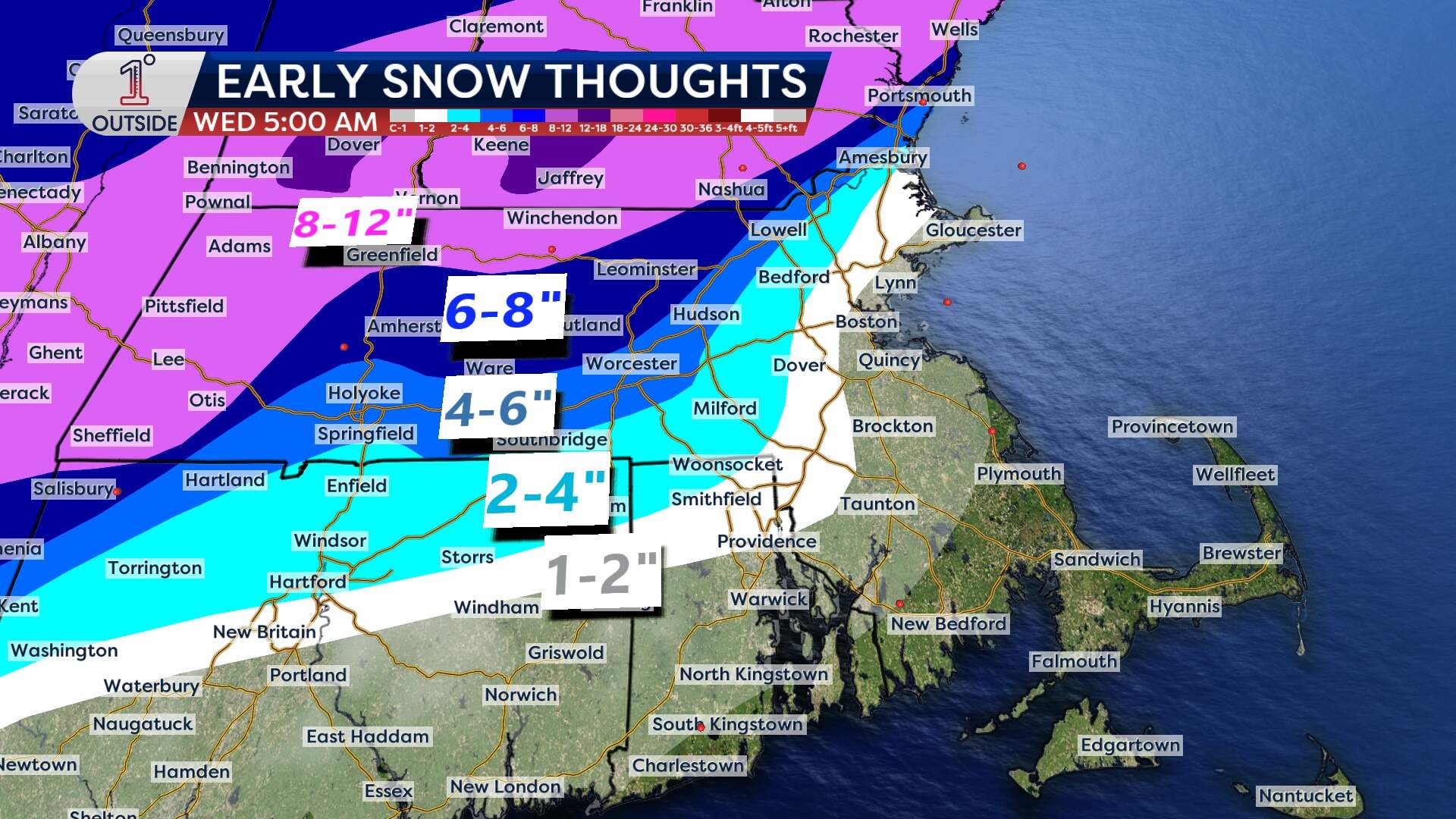 Expected snow accumulation on Tuesday, Dec. 2, 2025. (Danielle Noyes/1DegreeOutside)