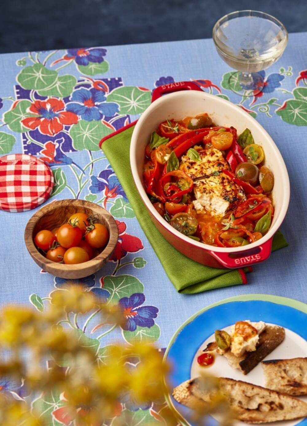 Broiled feta & tomatoes with crusty bread. (Courtesy of Leela Cyd)
