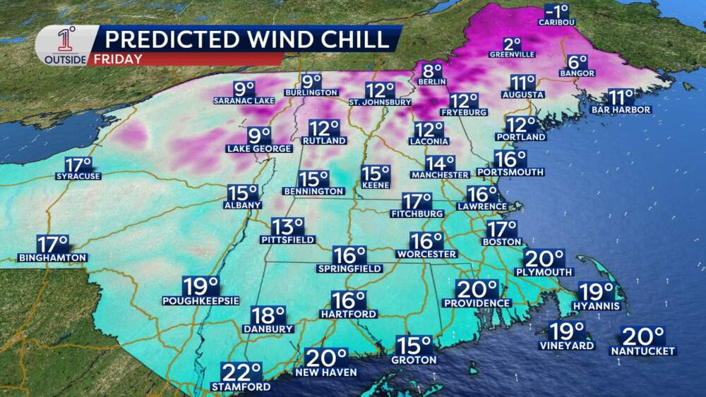 Predicted wind chill for Friday, Dec. 5, 2025. (Danielle Noyes/1DegreeOutside)