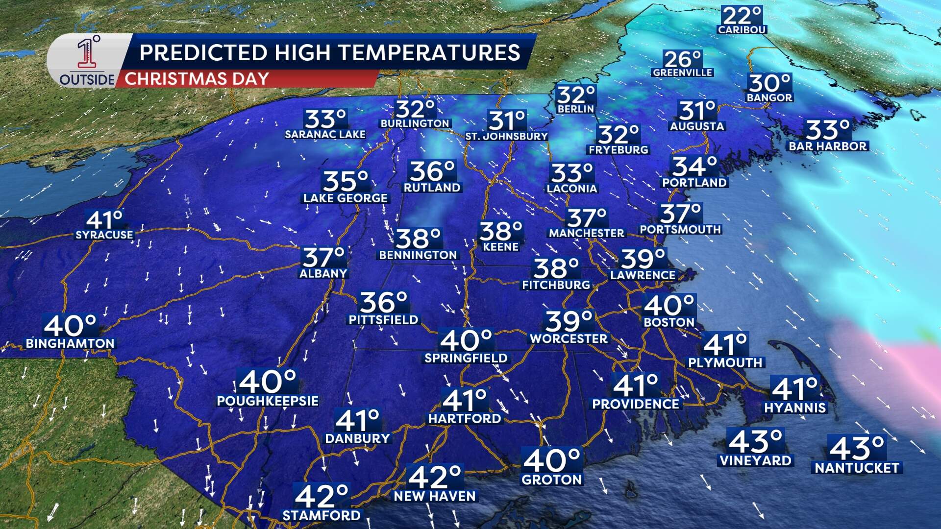 Highs slated for Thursday, Dec. 25. (Danielle Noyes/1DegreeOutside)