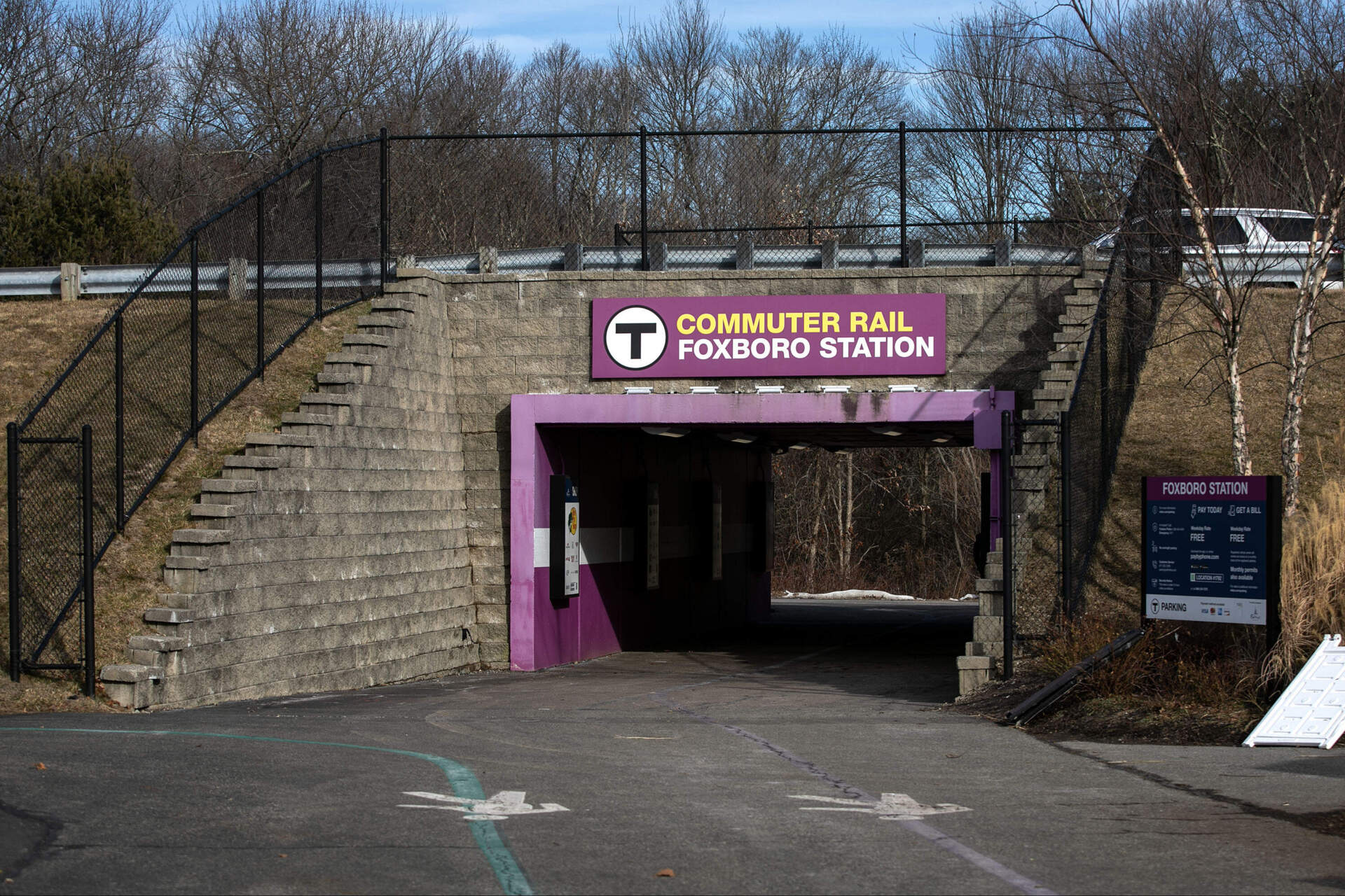 The underpass to the MBTA's Foxboro commuter rail station at Gillette Stadium. (Robin Lubbock/WBUR)