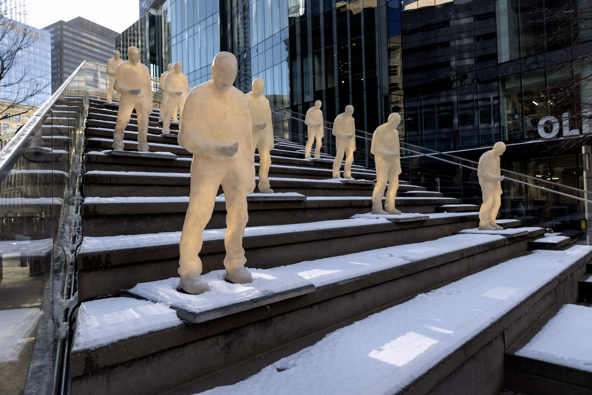 "Artificial Humans" by Atelier Haute Cuisine, part of Winteractive in downtown Boston. (Robin Lubbock/WBUR)