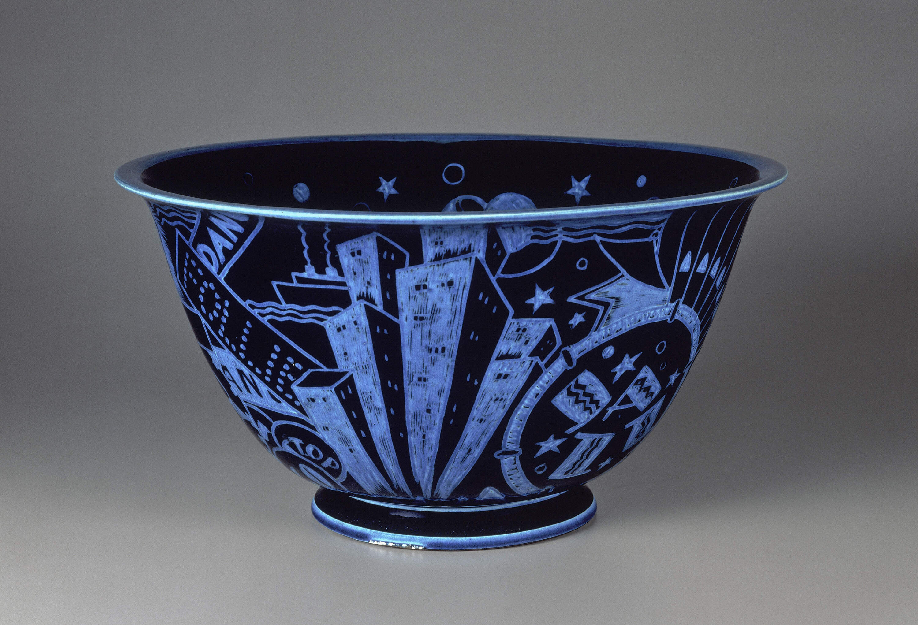 Viktor Schreckengost's punch bowl from the "Jazz Bowl" series; designed 1930, made 1930-31; part of The John Axelrod Collection. (Courtesy Museum of Fine Arts, Boston)