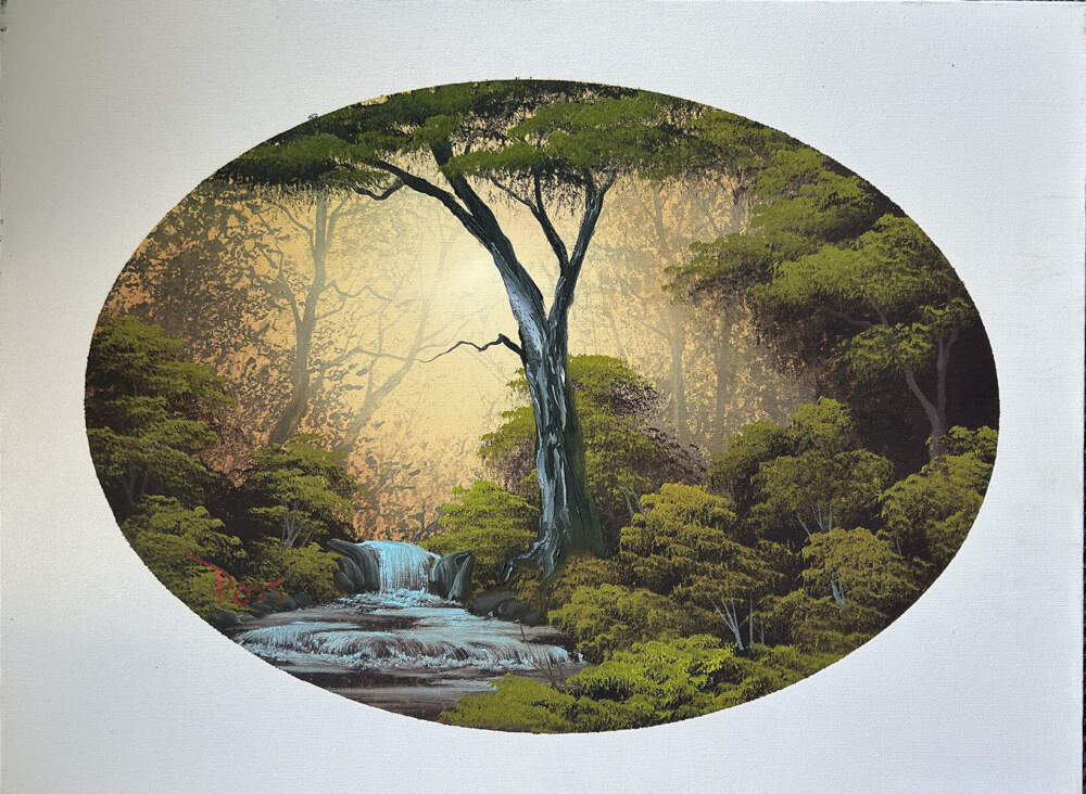 "Babbling Brook" was painted by by Bob Ross in 1993 for his television show. (Courtesy of Bonhams)