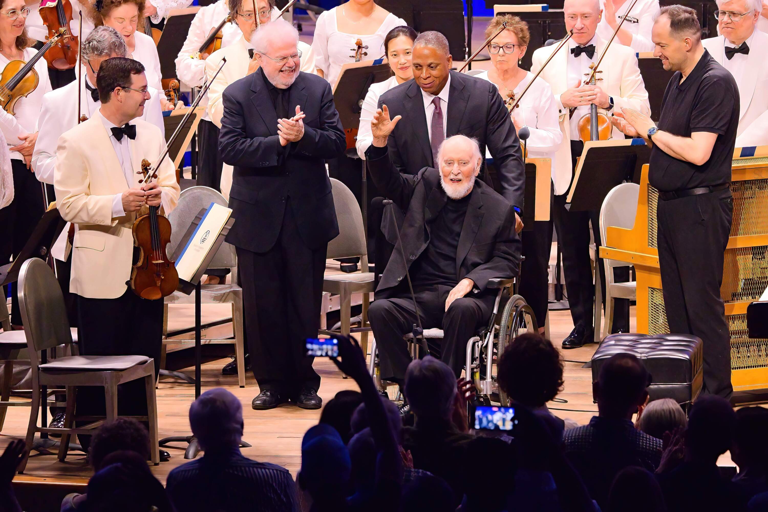 John Williams is applauded at Tanglewood in the summer of 2025. (Courtesy Boston Symphony Orchestra/Gabriel Scott)